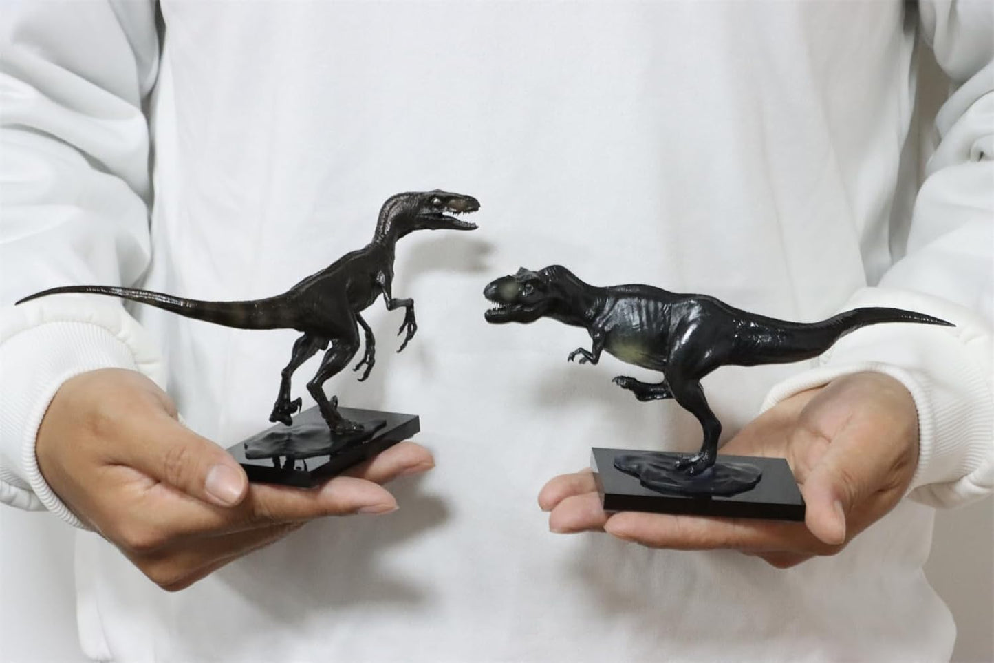 DINO DREAM 周年記念モデル ティラノサウルス VS ヴェロキラプトル フィギュア セット Tレックス Ｔ-REX 20cm級 肉食 恐竜 台座付け リアル 銅像 樹脂 プラモデル 模型 塗装済 置物