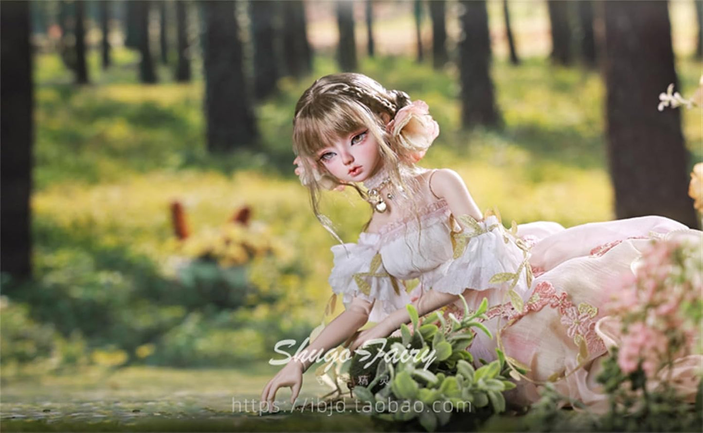 BACALYSO | shuga fairy 1/4 スケール 球体関節人形 女 花笠 花スカート 少女 BJDドール 可動 フィギュア 身長44CM メイク済み プリンセス ドレス 可愛い 樹脂 洋服セットプレゼント (素体（化粧済み）)