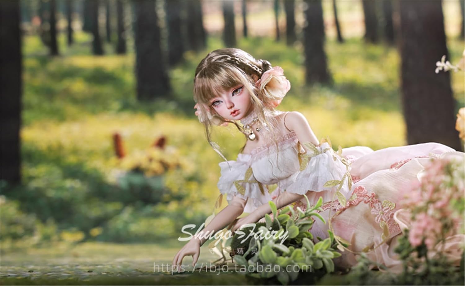 BACALYSO | shuga fairy 1/4 スケール 球体関節人形 女 花笠 花スカート 少女 BJDドール 可動 フィギュア 身長44CM メイク済み プリンセス ドレス 可愛い 樹脂 洋服セットプレゼント (素体（化粧済み）)