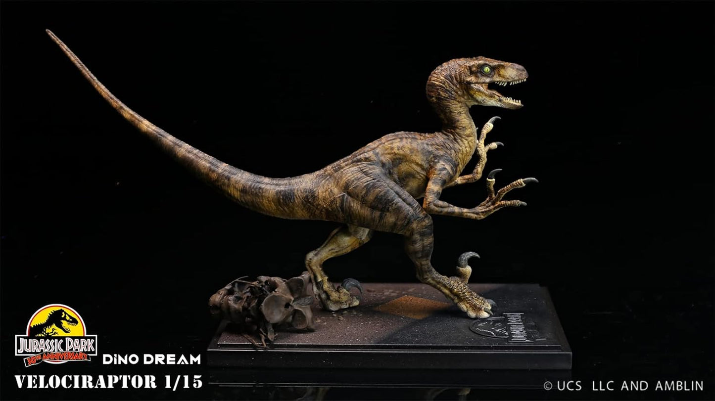 DINO DREAM 2点セット 1/15 サイズ ヴェロキラプトル 小型 肉食 恐竜 24.5cm級 リアル フィギュア 樹脂 プラモデル 大人のおもちゃ 模型 プレゼント プレミアム オリジナル スタチュー 塗装済 完成品 置物 台座付き