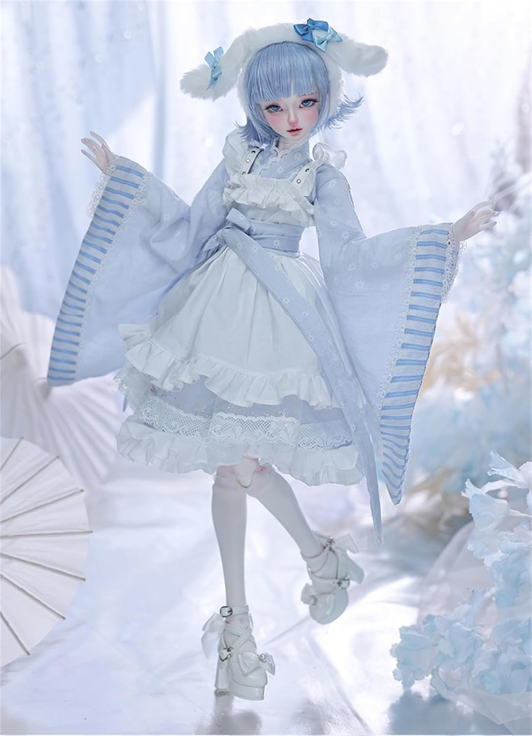 BACALYSO | shuga fairy 1/4 スケール 球体関節人形 女 Saki 咲 水色 アイドル BJDドール 塗装済み 可動 フィギュア 身長44CM メイク済み 仮装でき プリンセス風 ドレス 可愛い 樹脂 洋服セット (服セット)