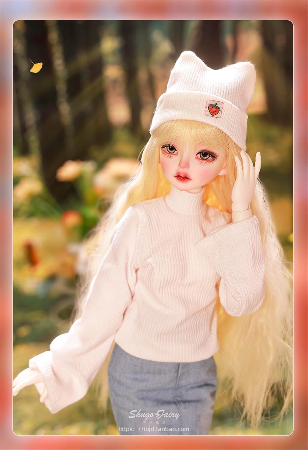 shuga fairy 1/4 スケール 球体関節人形 女 九和 金髪少女 BJDドール デニムスカート 猫耳帽子 可動 フィギュア 身長43.5CM メイク済み 仮装でき プリンセス風 ドレス 可愛い 樹脂 洋服セット プレゼント