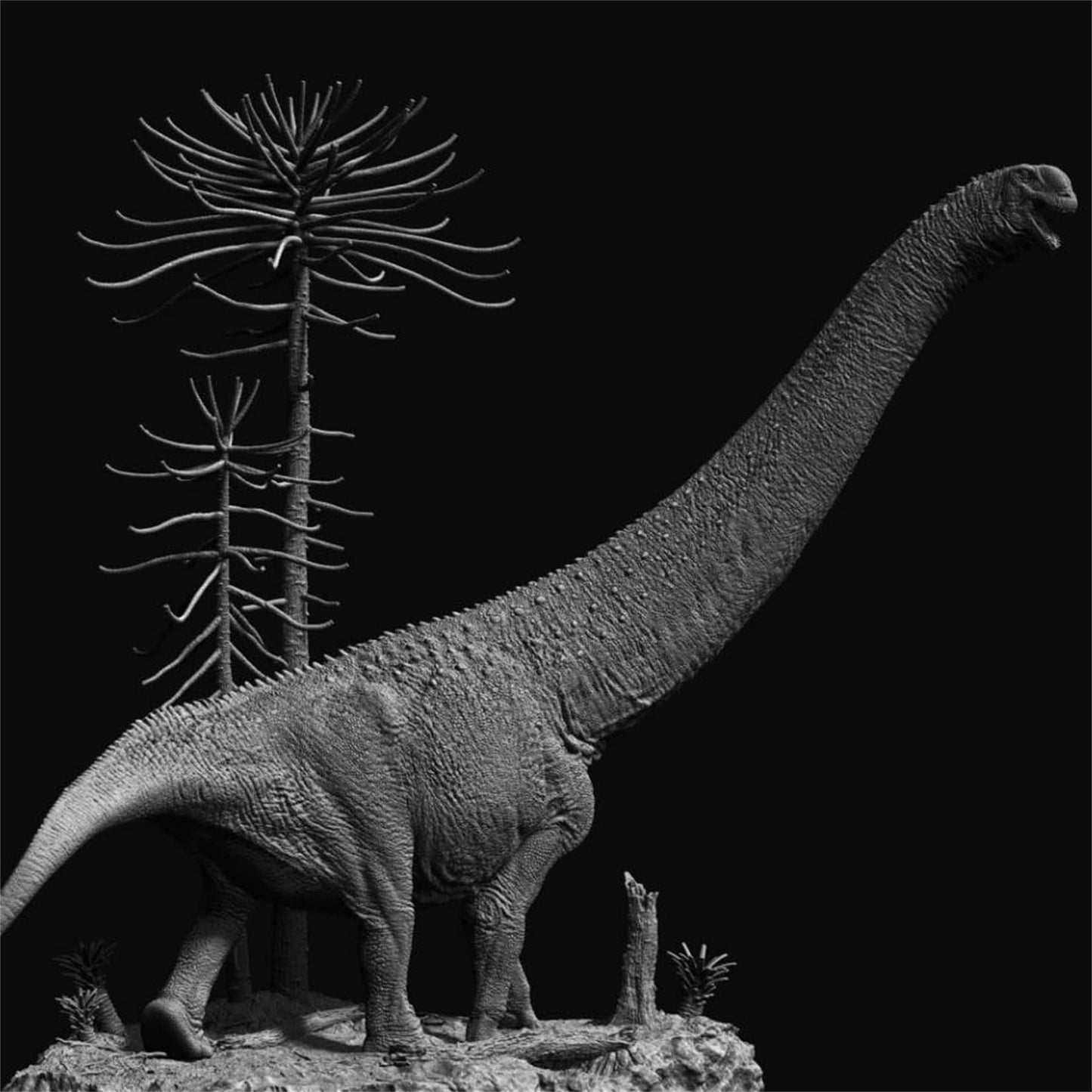 SHOWANNA アンデサウルス 樹林ジオラマ 白亜紀 竜脚類 恐竜 リアル フィギュア 67CM級 情景セット 樹脂 プラモデル 模型 スタチュー 台座付き (未塗装, 1/35) [並行輸入品]