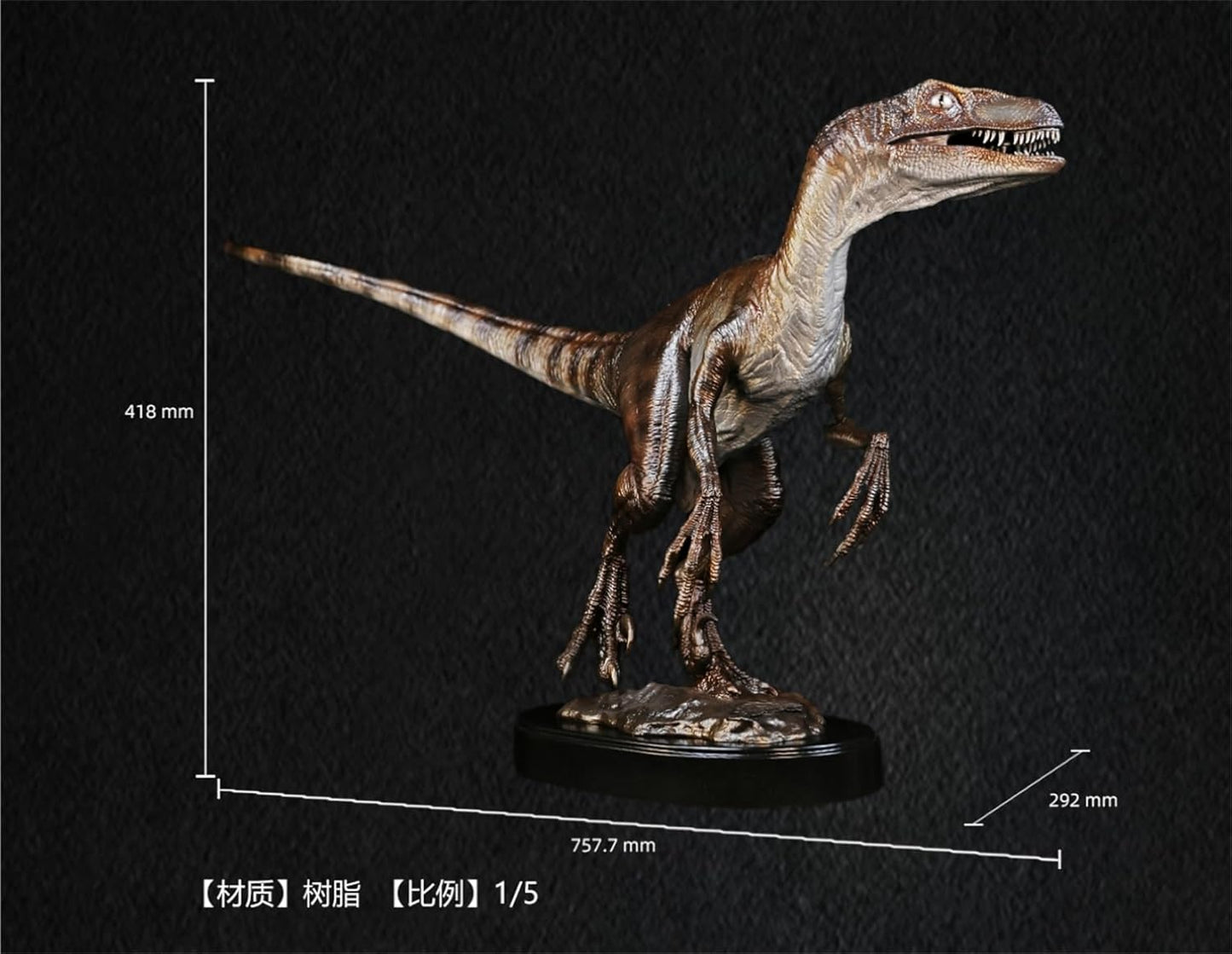 DINO DREAM 30周年記念モデル 1/5 サイズ ヴェロキラプトル フィギュア 小型 肉食 恐竜 76cm級 リアル 銅像 樹脂 プラモデル 模型 塗装済 置物 台座付き