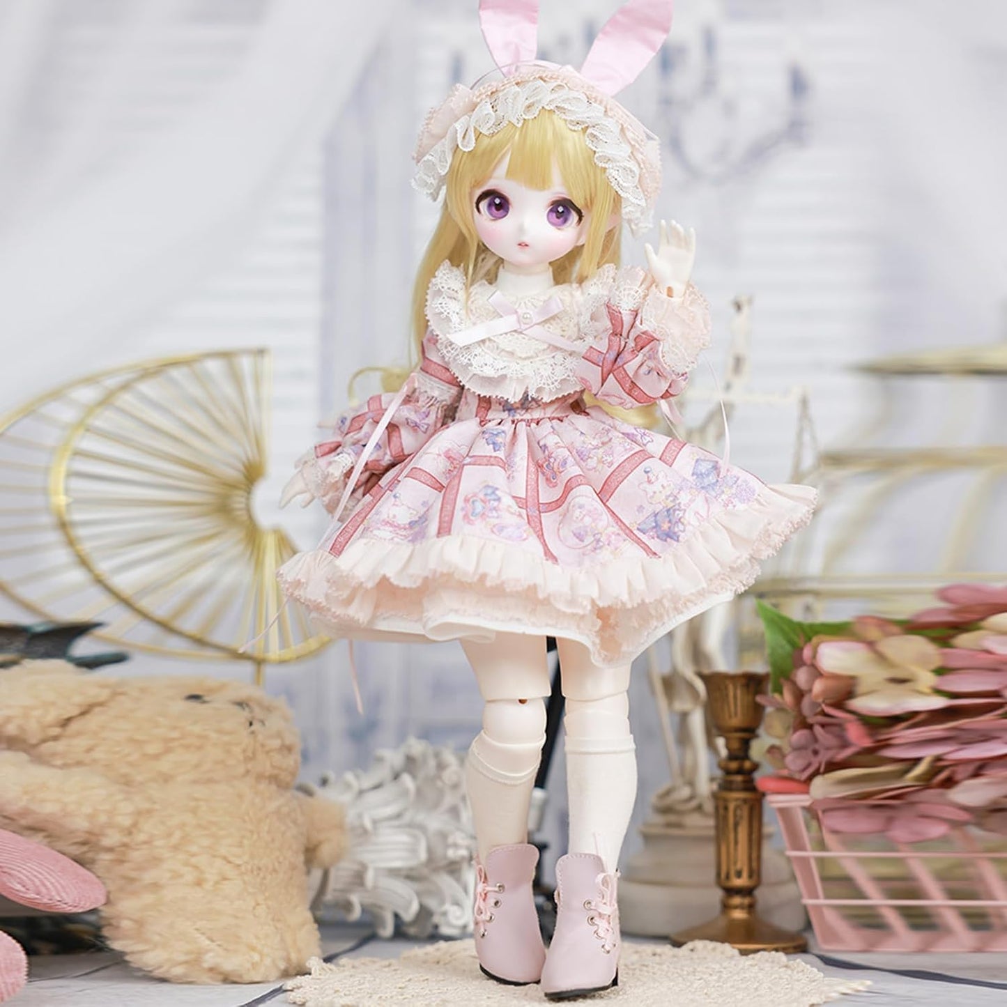 BACALYSO | shuga fairy 1/4 スケール 球体関節人形 女 Makoto 精霊 兎耳少女 ロリータ BJDドール 可動 フィギュア 身長40CM メイク済み 仮装でき 可愛い 樹脂 服セット (洋服セット)