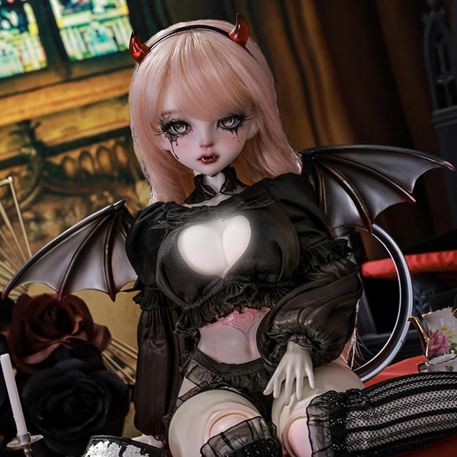 BACALYSO | shuga fairy 1/4 スケール 球体関節人形 女 サブリナ 悪魔 セクッシー 翼 BJDドール 可動 フィギュア 身長41CM メイク済み 仮装でき 可愛い 樹脂 服セット (洋服セット)