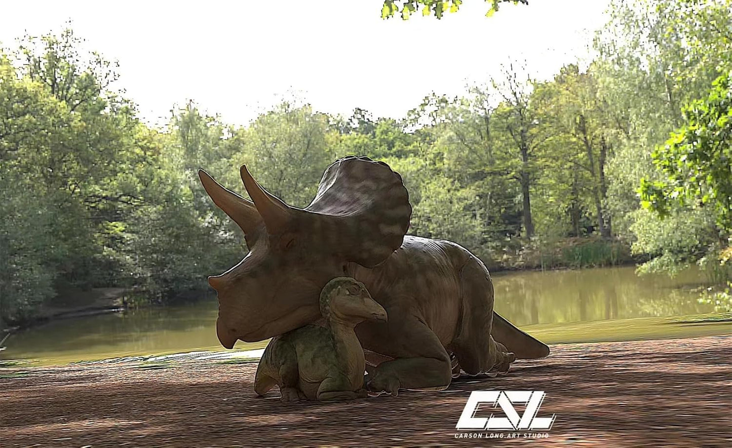 Carson Long STUDIO トリケラトプス ケラトプス科 白亜紀 植物食 恐竜 リアル フィギュア 樹脂 プラモデル 模型 スタチュー 台座付き (塗装済み, 1/18) [並行輸入品]