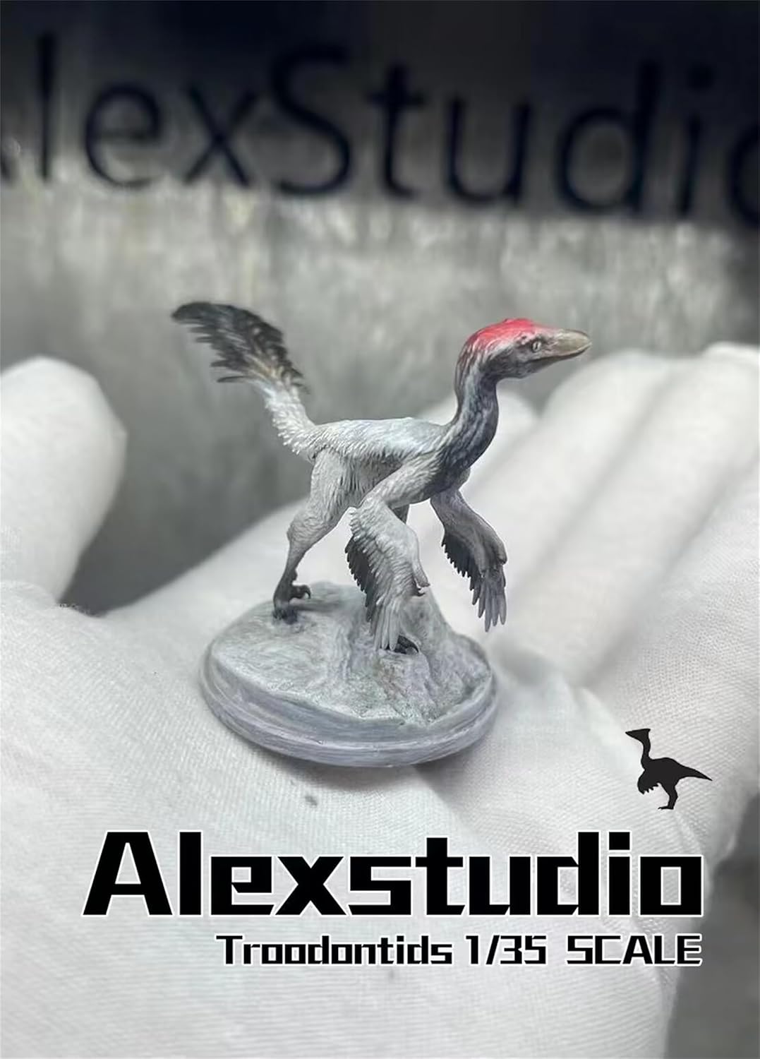BACALYSO | ALEX STUDIO Troodon Figure, Feather Dinosaur, Troodon Genus, Late Cretaceous Carnivorous Dinosaur, Resin, Painted, Realistic, Complete Animal, Plastic Model, Toy, Figurine (1/15)