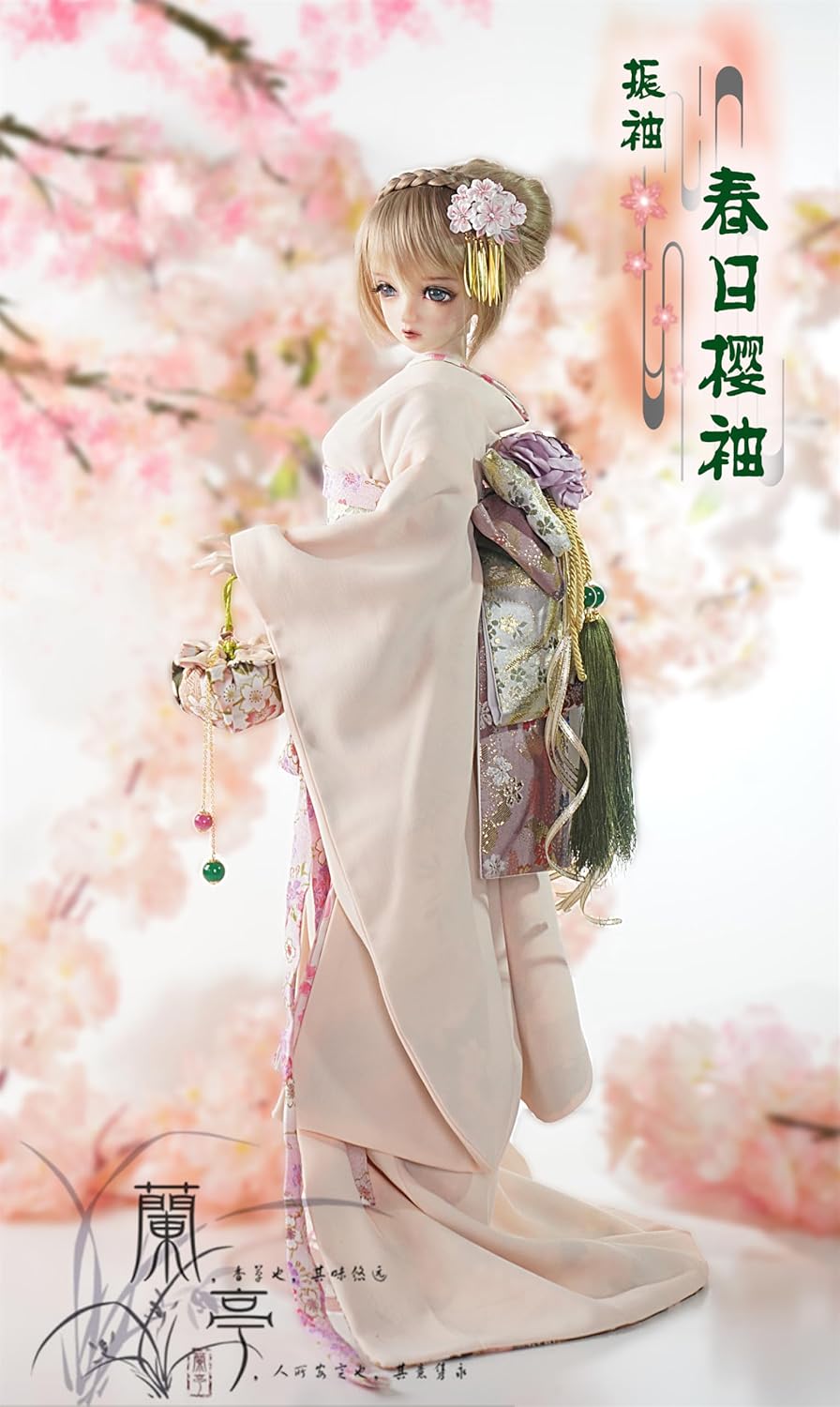 蘭亭集夢 1/3 1/4 1/6 スケール BJD 人形服 桜 花魁 春日桜袖 女の子 着物 晴れ着 9点セット 振袖 着物 和柄 人形服 着せ替え 服 仮装 服セット