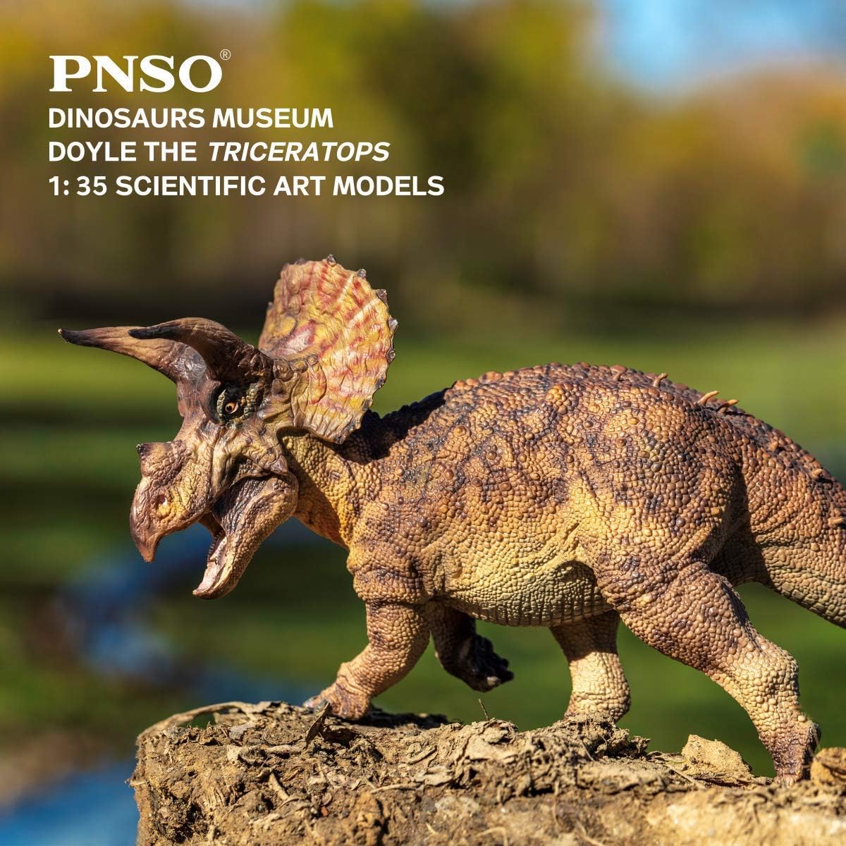 PNSO 1/35 サイズ トリケラトプス 三角龍 恐竜 リアル フィギュア PVC プラモデル おもちゃ 模型 26.5cm級 ベース付き