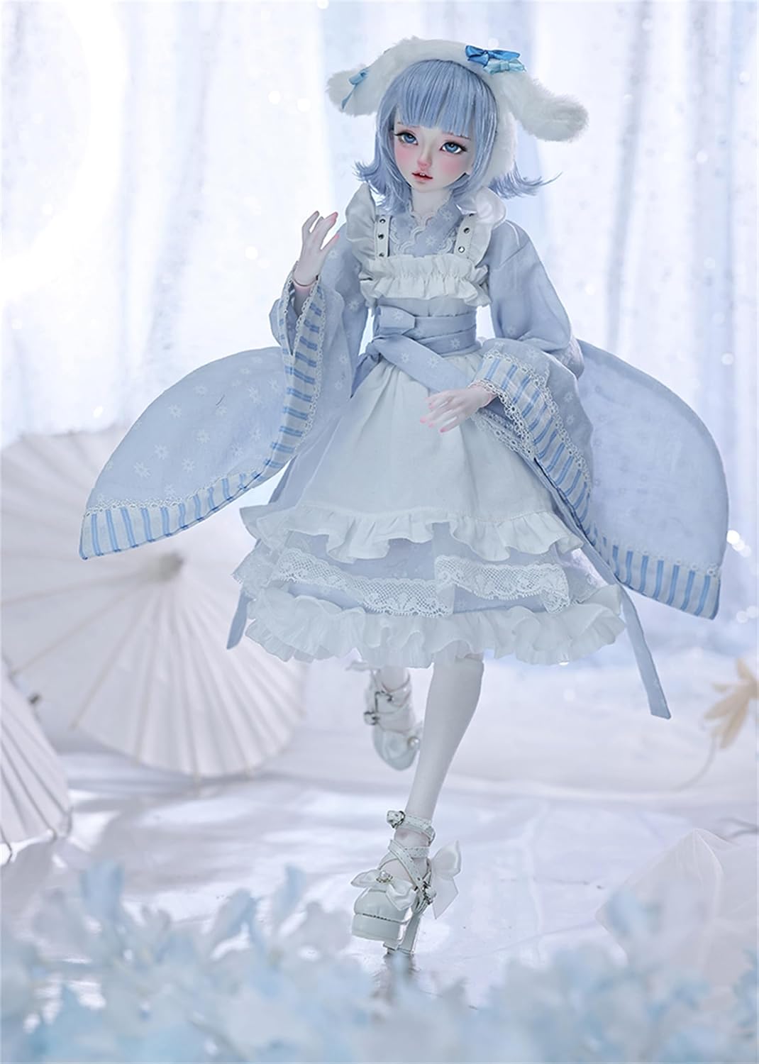 BACALYSO | shuga fairy 1/4 スケール 球体関節人形 女 Saki 咲 水色 アイドル BJDドール 塗装済み 可動 フィギュア 身長44CM メイク済み 仮装でき プリンセス風 ドレス 可愛い 樹脂 洋服セット (服セット)
