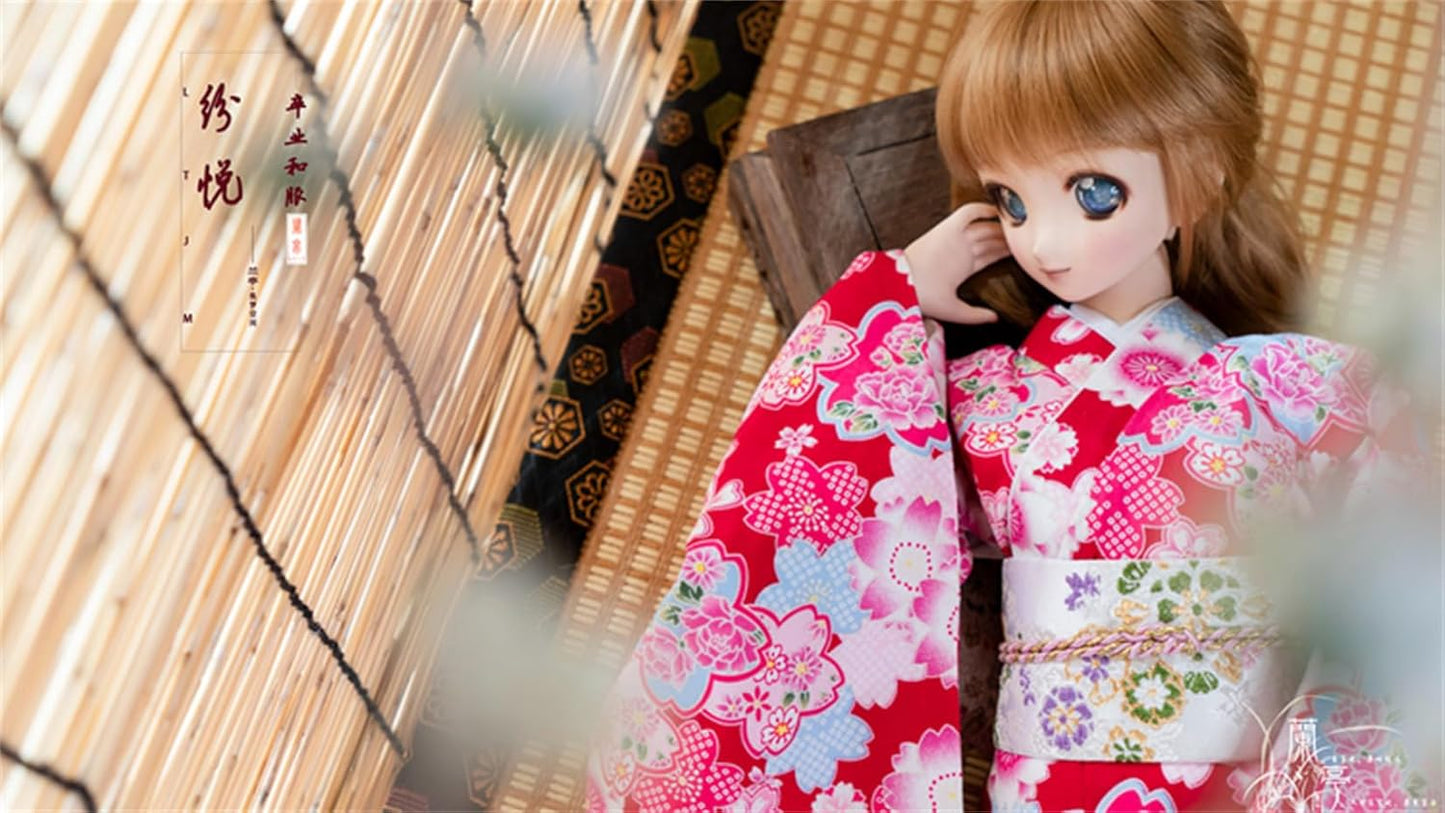 蘭亭集夢 1/3 1/4 1/6 スケール BJD 人形服 紅地 桜 卒業着物 纷悦 女の子 晴れ着 7点セット 振袖 和柄 人形服 着せ替え服 仮装 服セット