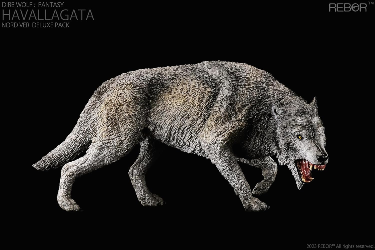 BACALYSO | REBOR 1:11スケール ダイアウルフ フィギュア 狼 オオカミ 食肉目 イヌ科 絶滅種 新生代第四紀更新世 18.5cm級 動物 PVC おもちゃ 模型 (グレイ)