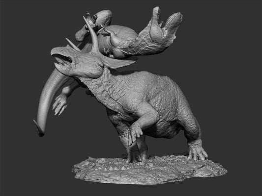 SHOWANNA 1/18スケール トリケラトプス vs アルバートサウルス 獣脚類 恐竜 リアル フィギュア 46.5CM級 情景セット 樹脂 プラモデル 模型 スタチュー 台座付き (塗装済み)