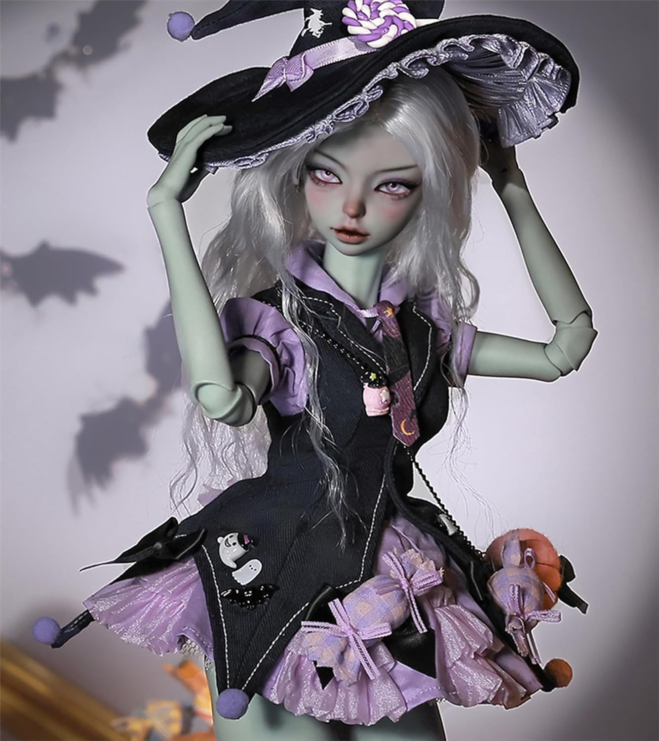 BACALYSO | shuga fairy 1/4 スケール 球体関節人形 女 カボチャVS魔女 ハロウイン 双子 BJDドール 可動 フィギュア 身長44CM メイク済み 仮装でき プリンセス ドレス 可愛い 樹脂 洋服セット プレゼント (魔女（服セット）)