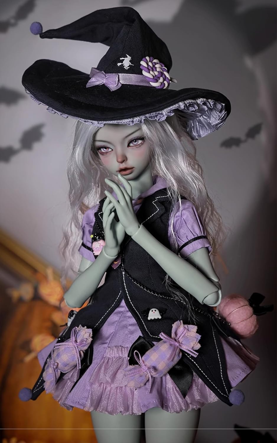 BACALYSO | shuga fairy 1/4 スケール 球体関節人形 女 カボチャVS魔女 ハロウイン 双子 BJDドール 可動 フィギュア 身長44CM メイク済み 仮装でき プリンセス ドレス 可愛い 樹脂 洋服セット プレゼント (魔女（服セット）)