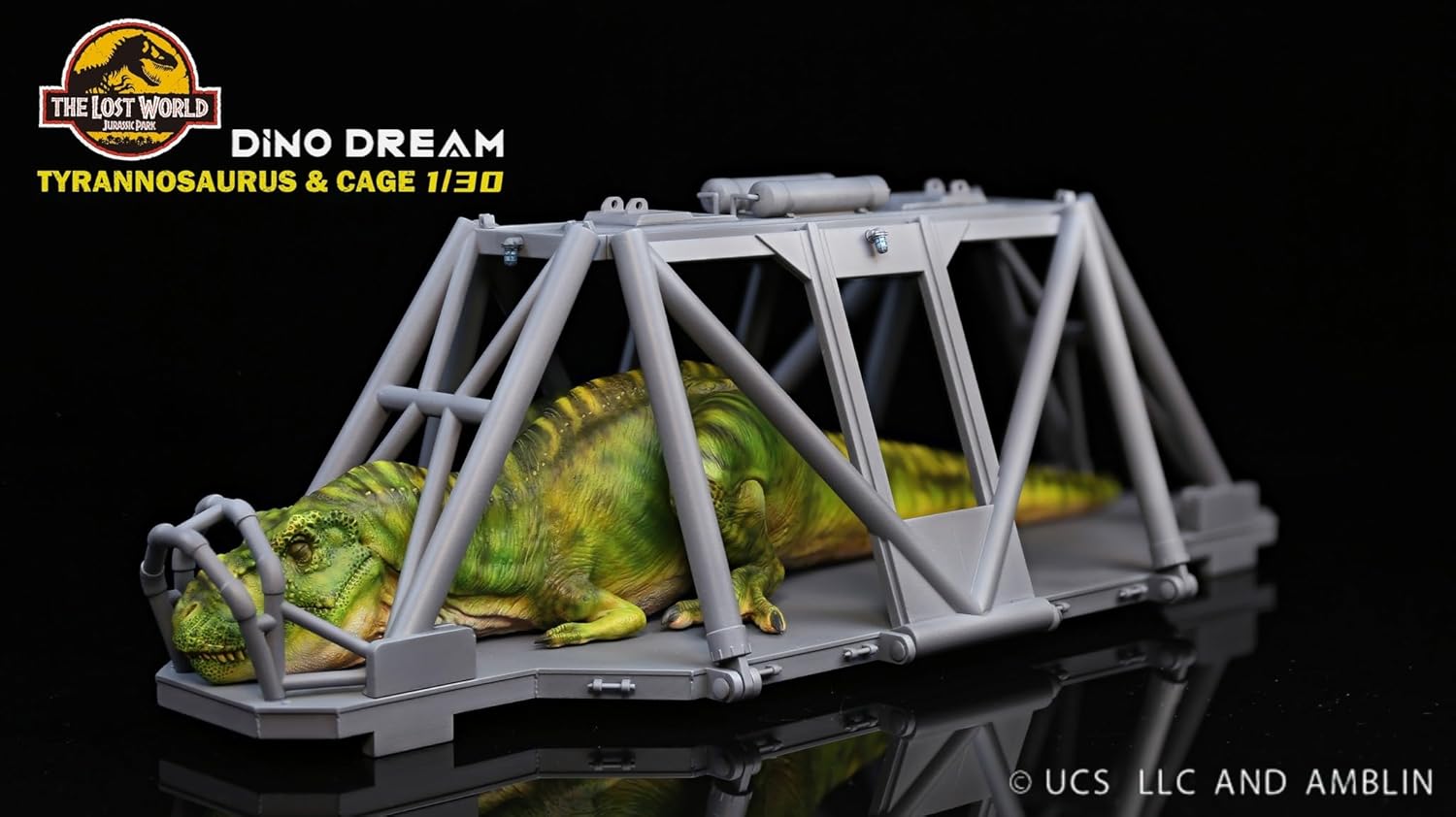 DINO DREAM 1/30 スケール ティラノサウルス ケージに眠ている ジュラ紀 肉食 恐竜 43cm級 リアル フィギュア 樹脂 プラモデル 大人のおもちゃ 模型 情景セット 塗装済 完成品 置物