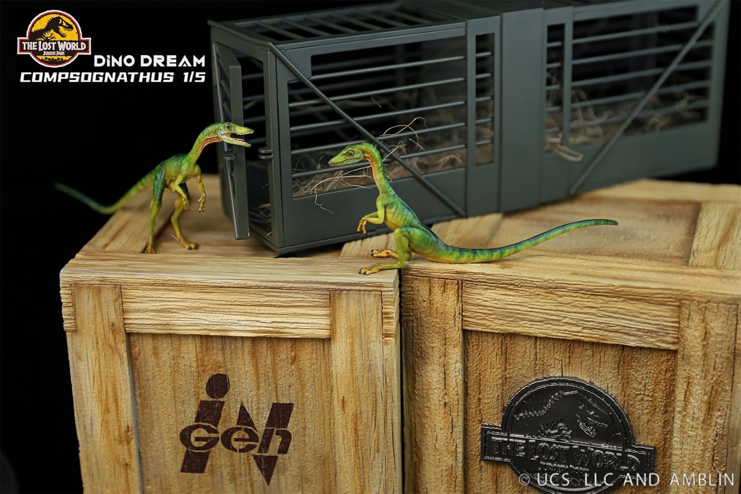DINO DREAM 5点セット 1/5 サイズ コンプソグナトゥス ケージ ジュラ紀 肉食 恐竜 34.5cm級 フィギュア 樹脂 プラモデル 模型 塗装済 置物