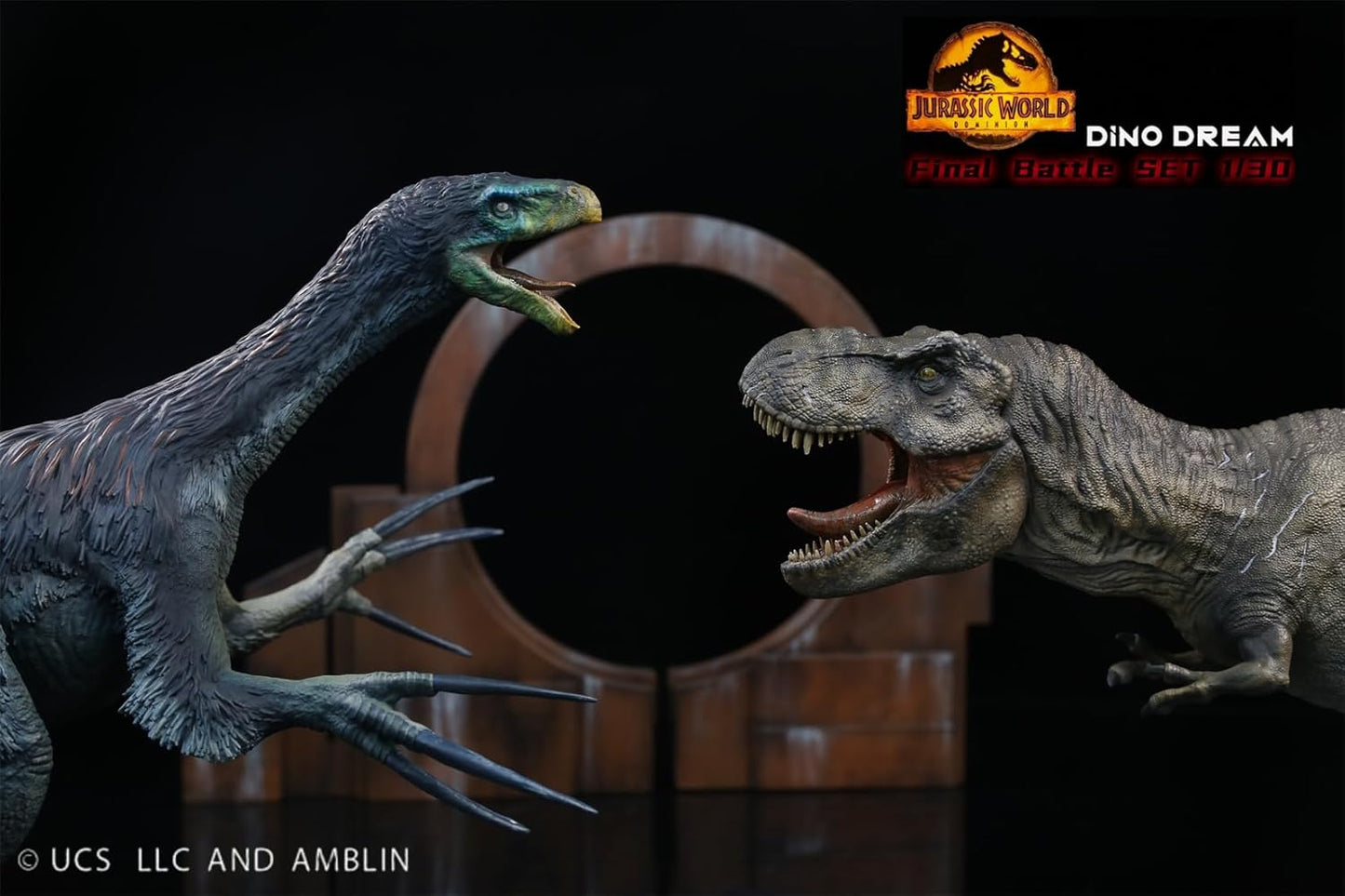 DINO DREAM 限定版 1/30 サイズ ティラノサウルスVSテリジノサウルス フィギュア 最終決戦セット Tレックス Ｔ-REX 44cm級 白亜紀 獣脚類 情景セット 大きい 肉食 恐竜 台座付け リアル 樹脂 プラモデル 模型 塗装済 置物