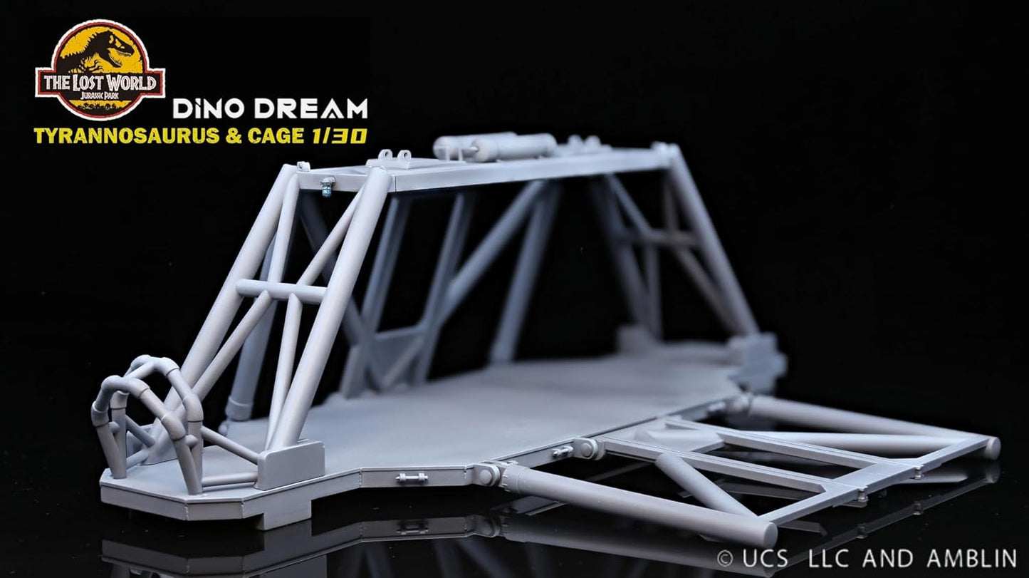 DINO DREAM 1/30 スケール ティラノサウルス ケージに眠ている ジュラ紀 肉食 恐竜 43cm級 リアル フィギュア 樹脂 プラモデル 大人のおもちゃ 模型 情景セット 塗装済 完成品 置物
