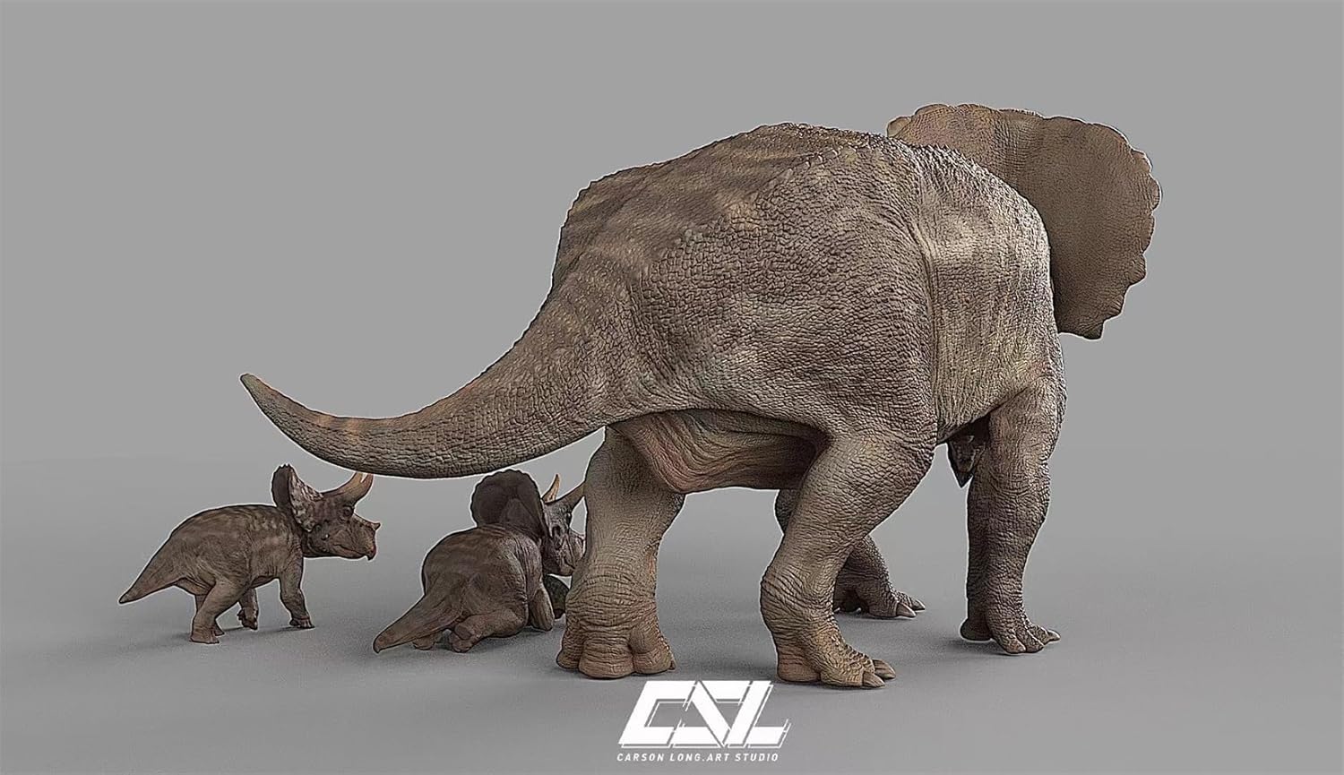 Carson Long STUDIO トリケラトプス ケラトプス科 白亜紀 植物食 恐竜 リアル フィギュア 樹脂 プラモデル 模型 スタチュー 台座付き (塗装済み, 1/18) [並行輸入品]