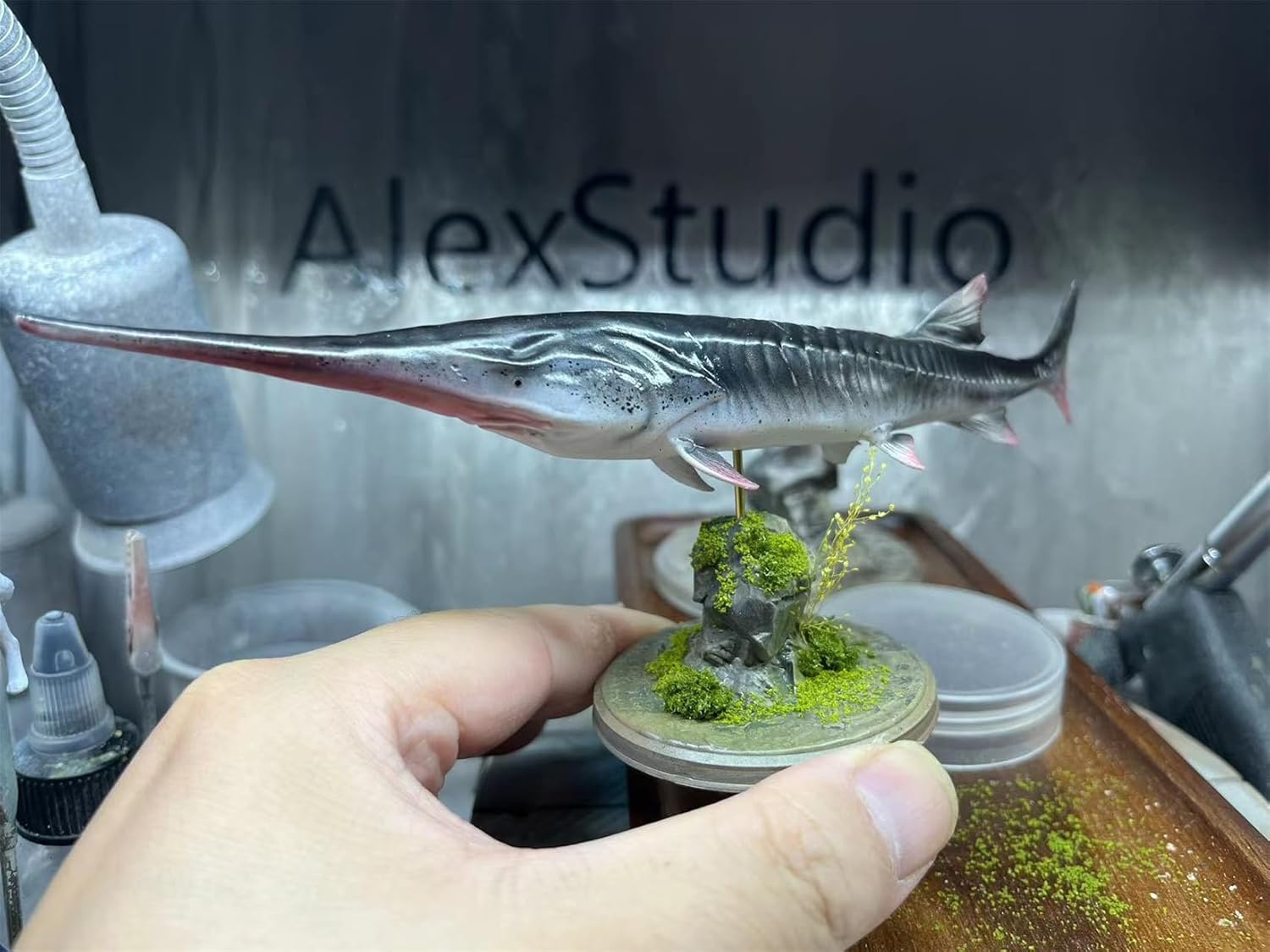 BACALYSO | ALEX STUDIO Figure, Extinct Species, Spatulagon, Largest Freshwater Fish in History, Resin, Painted, Realistic Base Included, Animal, Plastic Model, Toy, Figurine