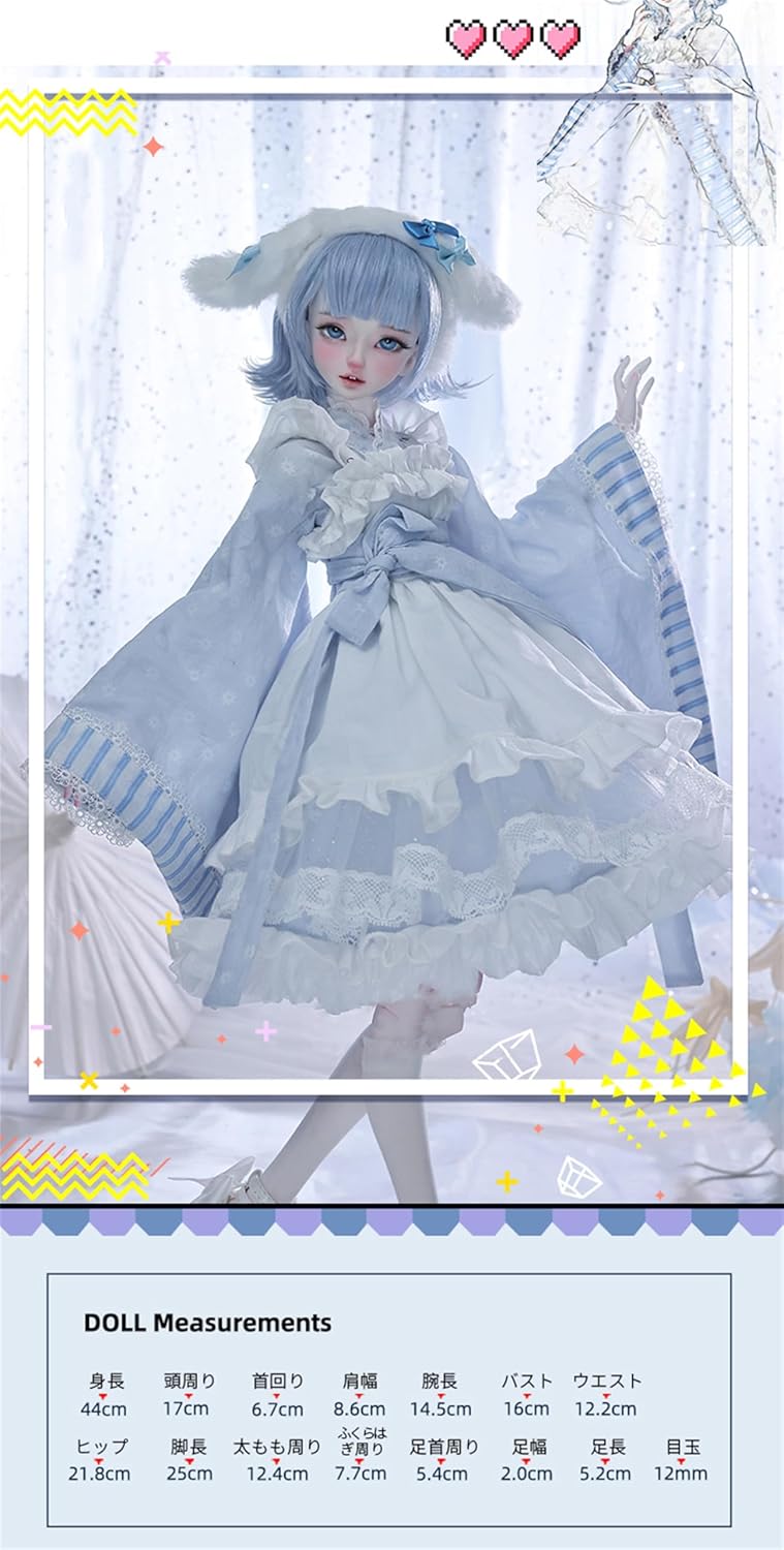 BACALYSO | shuga fairy 1/4 スケール 球体関節人形 女 Saki 咲 水色 アイドル BJDドール 塗装済み 可動 フィギュア 身長44CM メイク済み 仮装でき プリンセス風 ドレス 可愛い 樹脂 洋服セット (服セット)
