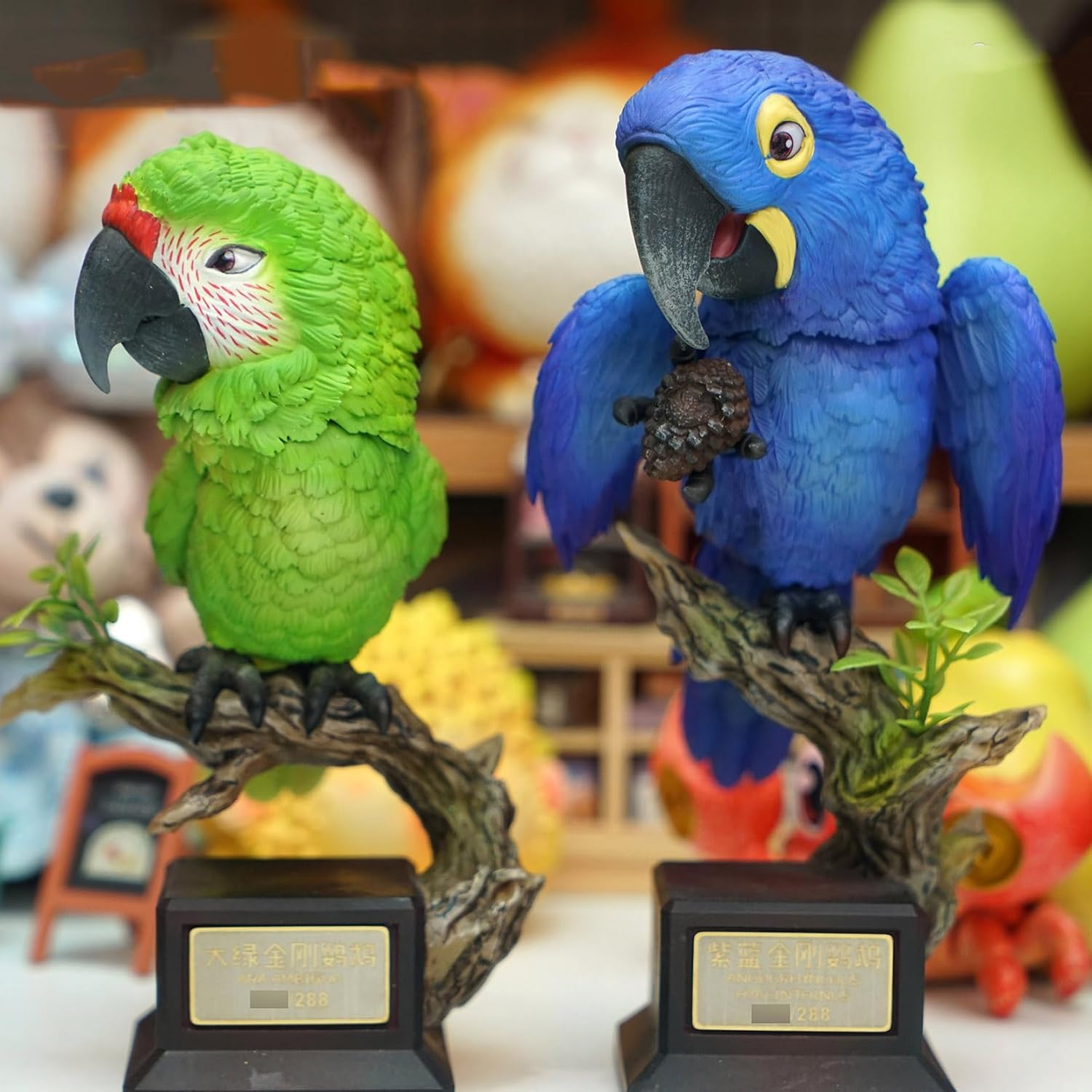 動物バンバン 鳥シリーズ第5弾 ヒワコンゴウインコ スミレコンゴウインコ フィギュア オス メス 台座付き 14cm級 リアル 可愛い プラモデル 大人のコレクション スタチュー 模型 プレゼント 撮影道具 置物 (2点セット) [並行輸入品]