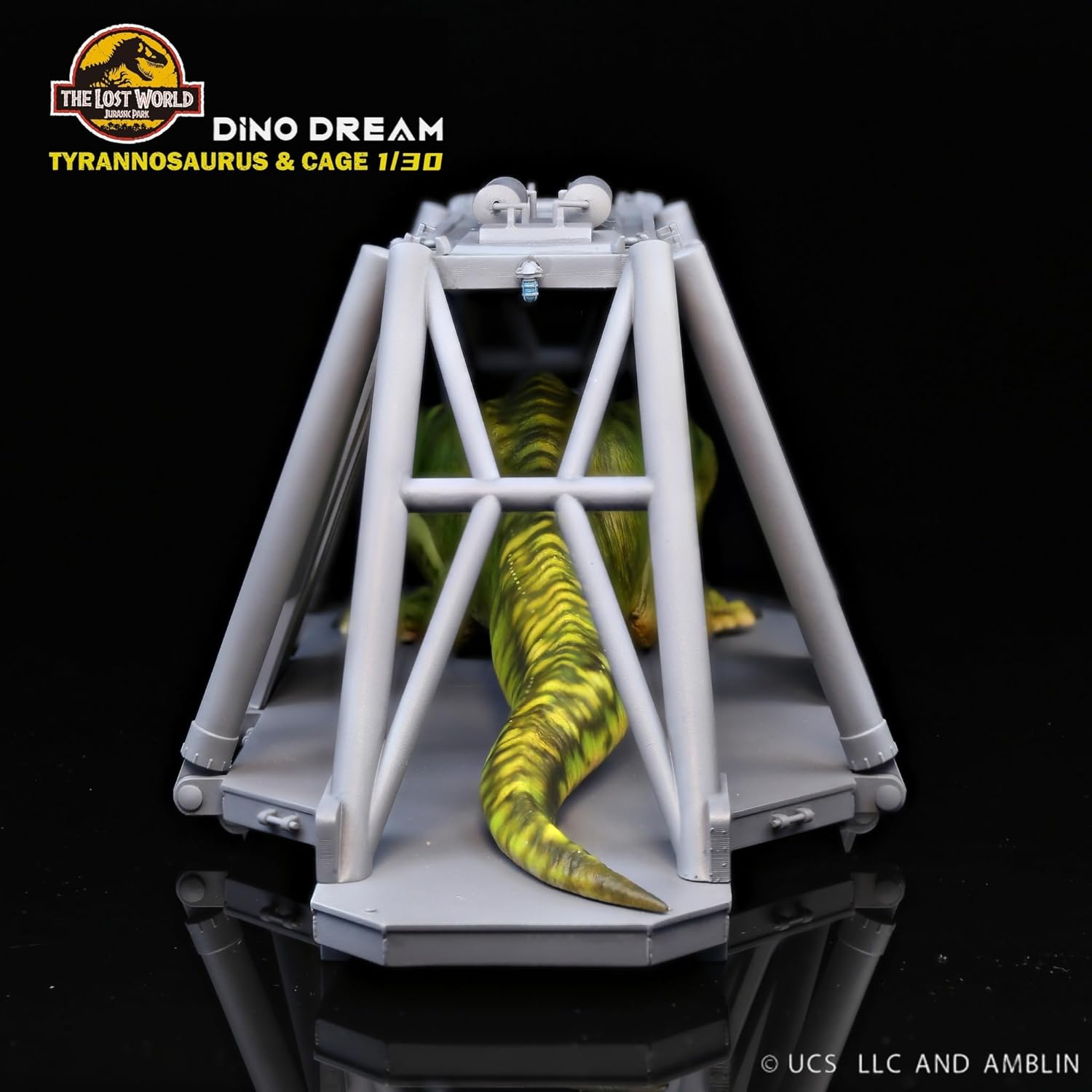 DINO DREAM 1/30 スケール ティラノサウルス ケージに眠ている ジュラ紀 肉食 恐竜 43cm級 リアル フィギュア 樹脂 プラモデル 大人のおもちゃ 模型 情景セット 塗装済 完成品 置物