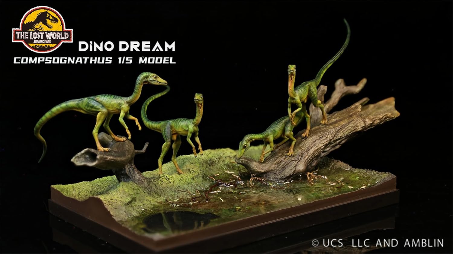 DINO DREAM 4点セット 1/5 サイズ コンプソグナトゥス 小型 ジュラ紀 肉食 恐竜 12.3cm級 リアル フィギュア 樹脂 プラモデル 大人のおもちゃ 模型 シーン 情景セット プレゼント プレミアム オリジナル スタチュー 塗装済 完成品 置物 台座付き