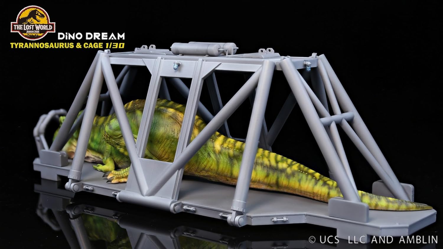 DINO DREAM 1/30 スケール ティラノサウルス ケージに眠ている ジュラ紀 肉食 恐竜 43cm級 リアル フィギュア 樹脂 プラモデル 大人のおもちゃ 模型 情景セット 塗装済 完成品 置物