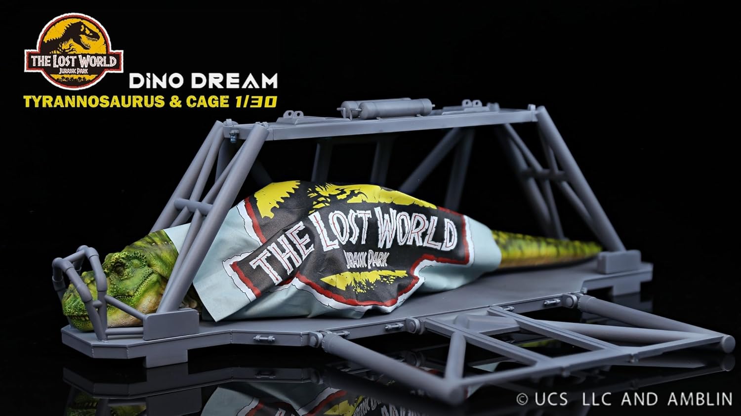 DINO DREAM 1/30 スケール ティラノサウルス ケージに眠ている ジュラ紀 肉食 恐竜 43cm級 リアル フィギュア 樹脂 プラモデル 大人のおもちゃ 模型 情景セット 塗装済 完成品 置物