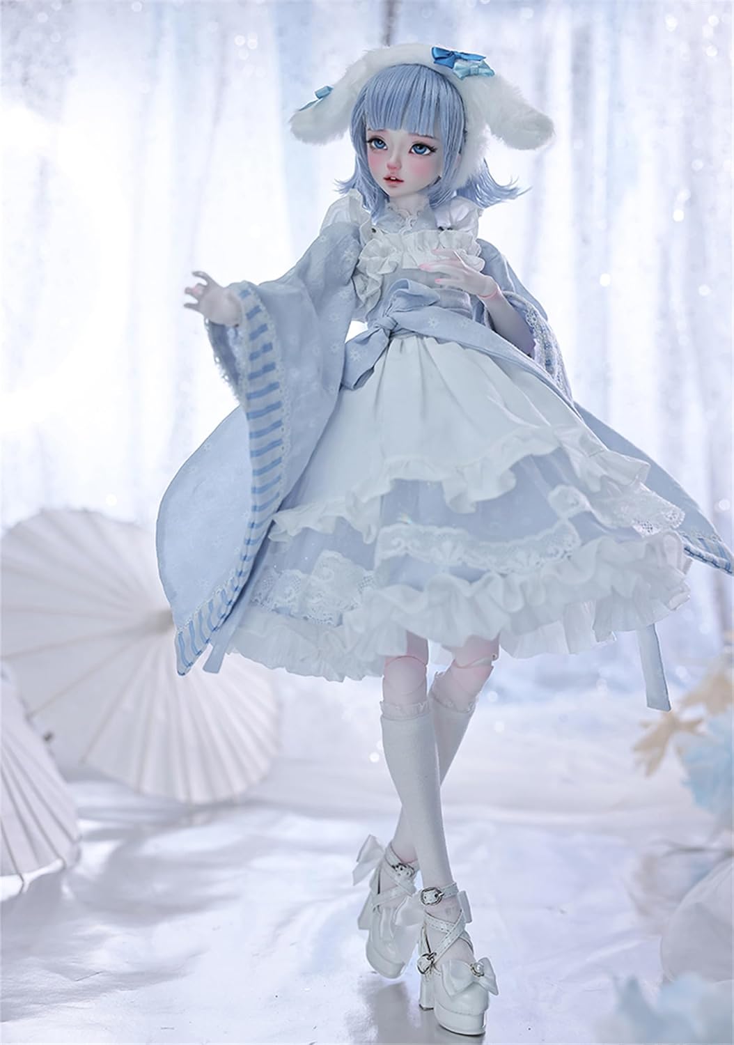 BACALYSO | shuga fairy 1/4 スケール 球体関節人形 女 Saki 咲 水色 アイドル BJDドール 塗装済み 可動 フィギュア 身長44CM メイク済み 仮装でき プリンセス風 ドレス 可愛い 樹脂 洋服セット (服セット)