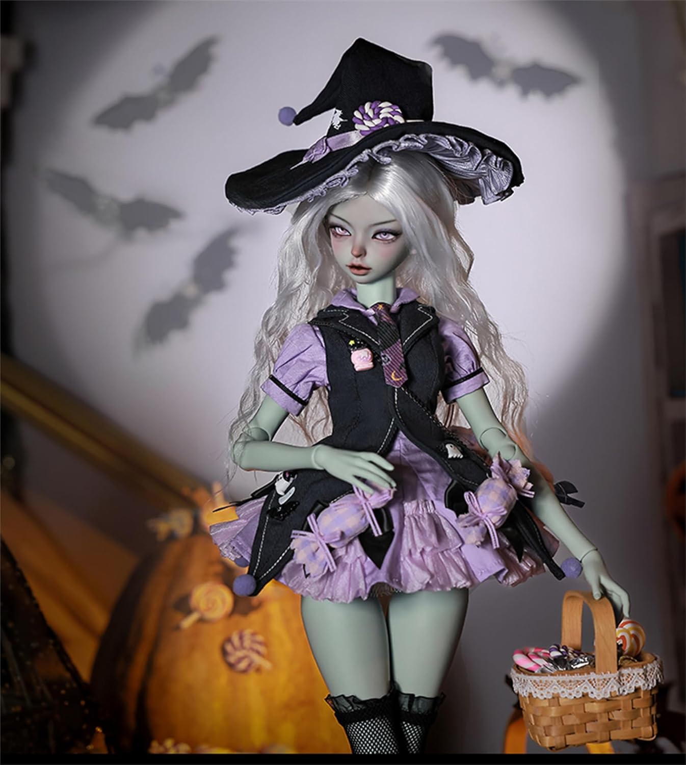 BACALYSO | shuga fairy 1/4 スケール 球体関節人形 女 カボチャVS魔女 ハロウイン 双子 BJDドール 可動 フィギュア 身長44CM メイク済み 仮装でき プリンセス ドレス 可愛い 樹脂 洋服セット プレゼント (魔女（服セット）)
