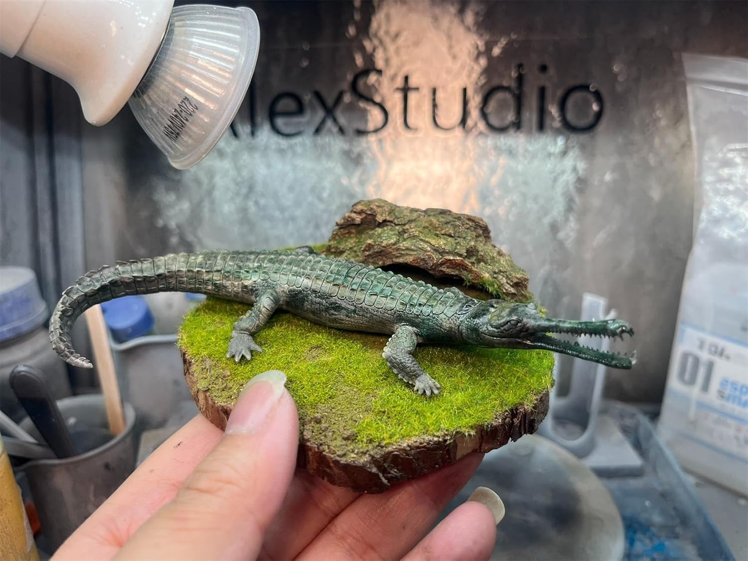 Alex Studio Gavial Figure, 4.3 inches (11 cm), Indogaviaceae, Animals, Reptile Lead, Alligator Eyes, Realistic Resin, Plastic Model, Sex Toy, Model, Present, Figurine, Base Included