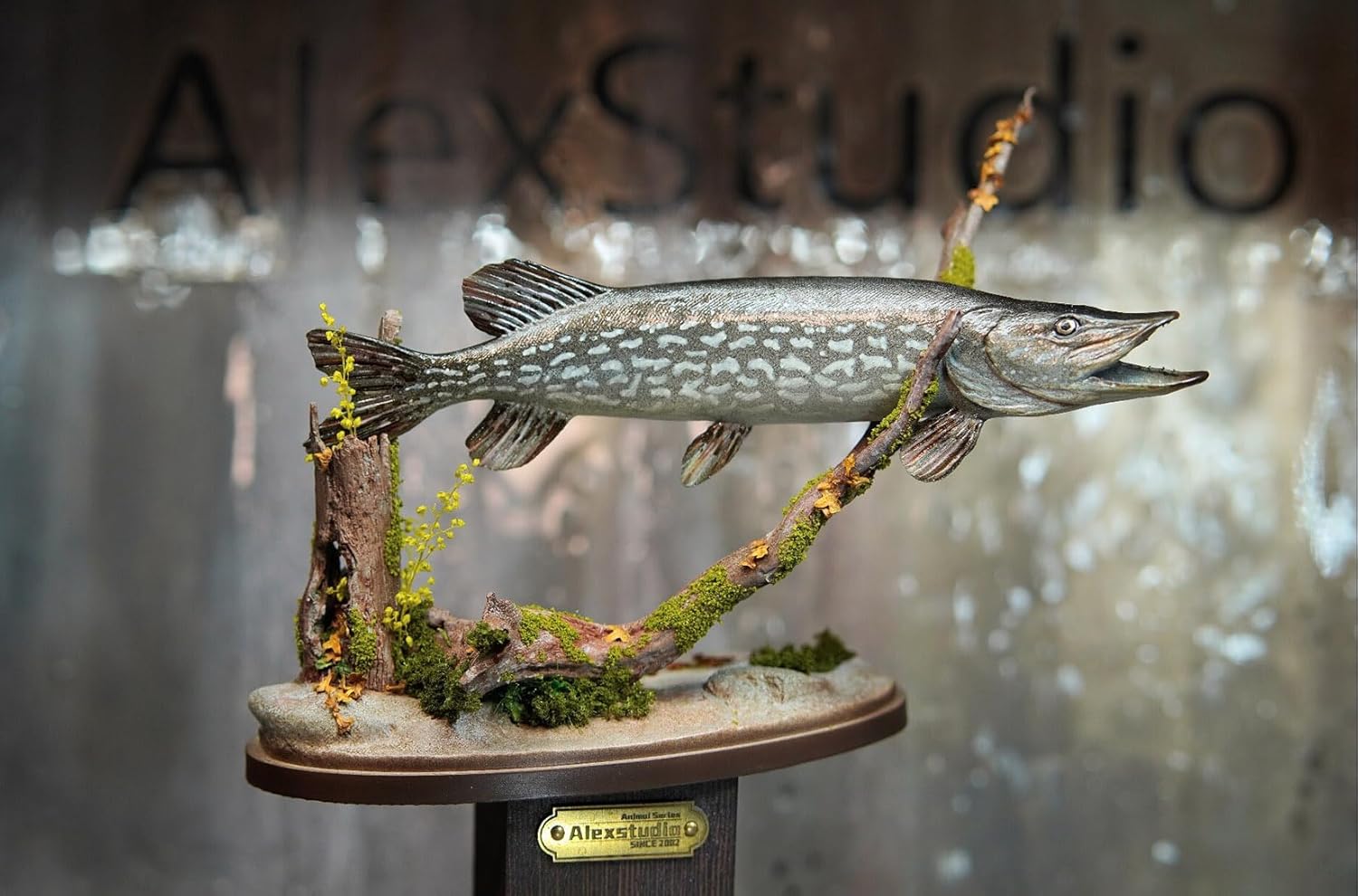 Alex STUDIO ノーザンパイク フィギュア 魚 カワカマス属 動物 淡水魚 リアル 樹脂 プラモデル 大人のおもちゃ 模型 プレゼント 置物 台座付き (1/6) [並行輸入品]