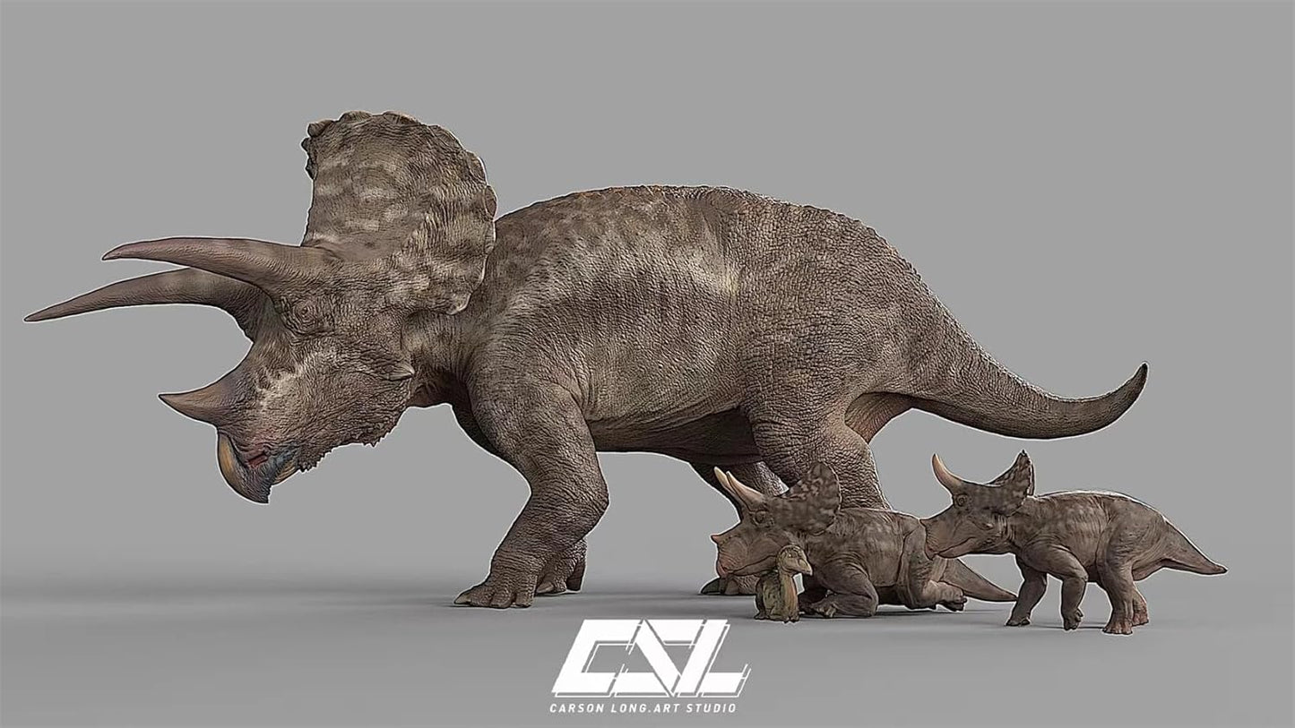 Carson Long STUDIO トリケラトプス ケラトプス科 白亜紀 植物食 恐竜 リアル フィギュア 樹脂 プラモデル 模型 スタチュー 台座付き (塗装済み, 1/18) [並行輸入品]