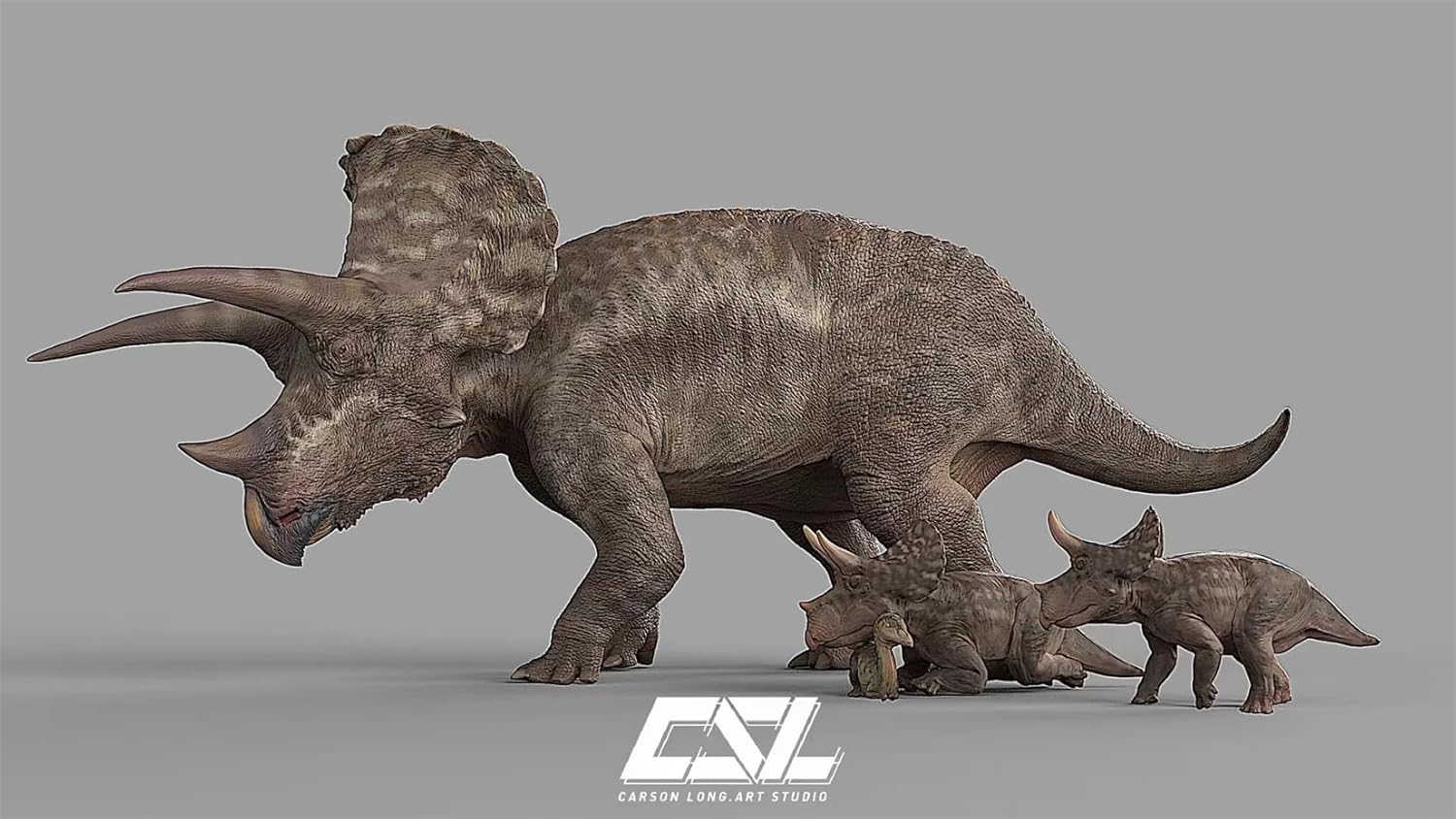 Carson Long STUDIO トリケラトプス ケラトプス科 白亜紀 植物食 恐竜 リアル フィギュア 樹脂 プラモデル 模型 スタチュー 台座付き (塗装済み, 1/18) [並行輸入品]