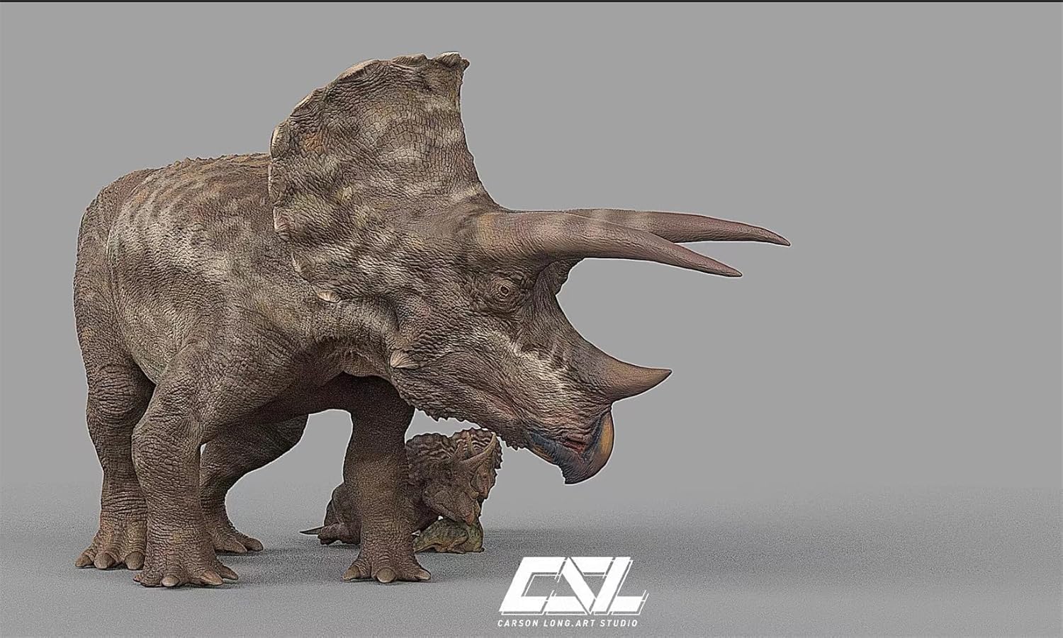Carson Long STUDIO トリケラトプス ケラトプス科 白亜紀 植物食 恐竜 リアル フィギュア 樹脂 プラモデル 模型 スタチュー 台座付き (塗装済み, 1/18) [並行輸入品]