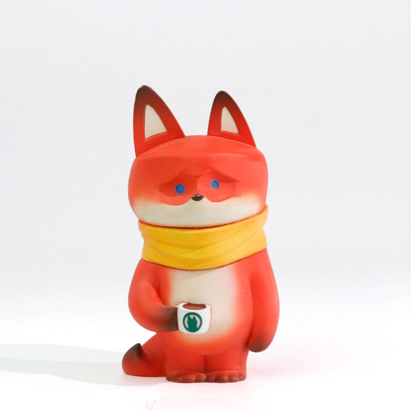 お茶を飲む狐 フィギュア 7CM級 キツネ アカギツネ 樹脂 塗装済 可愛い リアル 完成品 動物 プラモデル おもちゃ 模型 動物好き