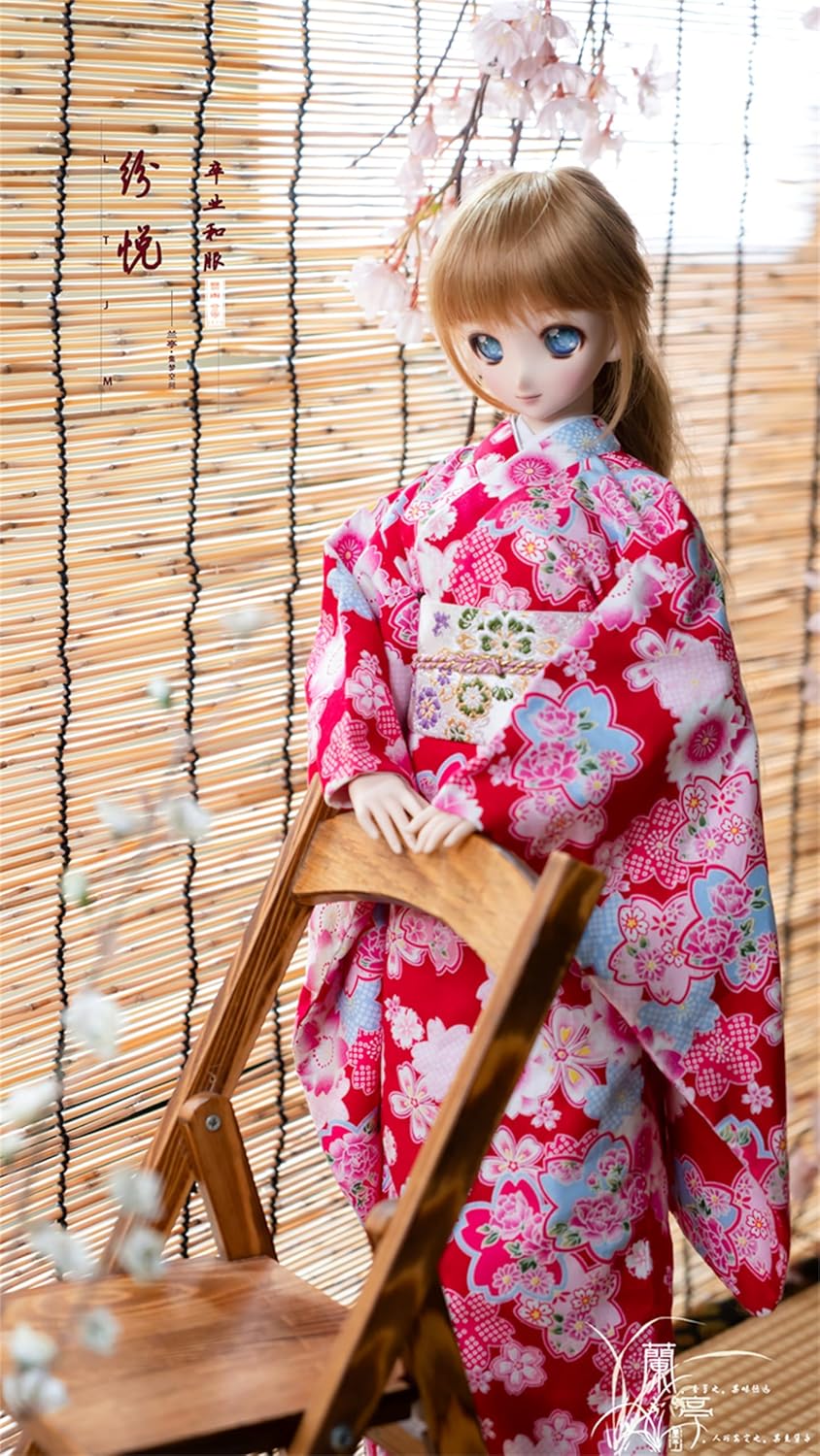 蘭亭集夢 1/3 1/4 1/6 スケール BJD 人形服 紅地 桜 卒業着物 纷悦 女の子 晴れ着 7点セット 振袖 和柄 人形服 着せ替え服 仮装 服セット