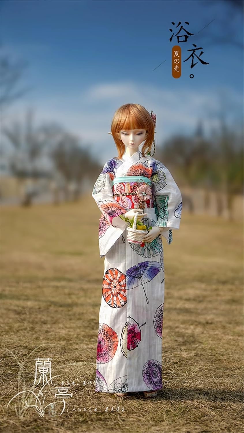 蘭亭集夢 1/3 1/4 1/6 スケール BJD 人形服 浴衣 夏の光 女の子 着物 晴れ着 7点セット ブラック 和柄  ドール 人形服 着せ替え 服 仮装 服セット