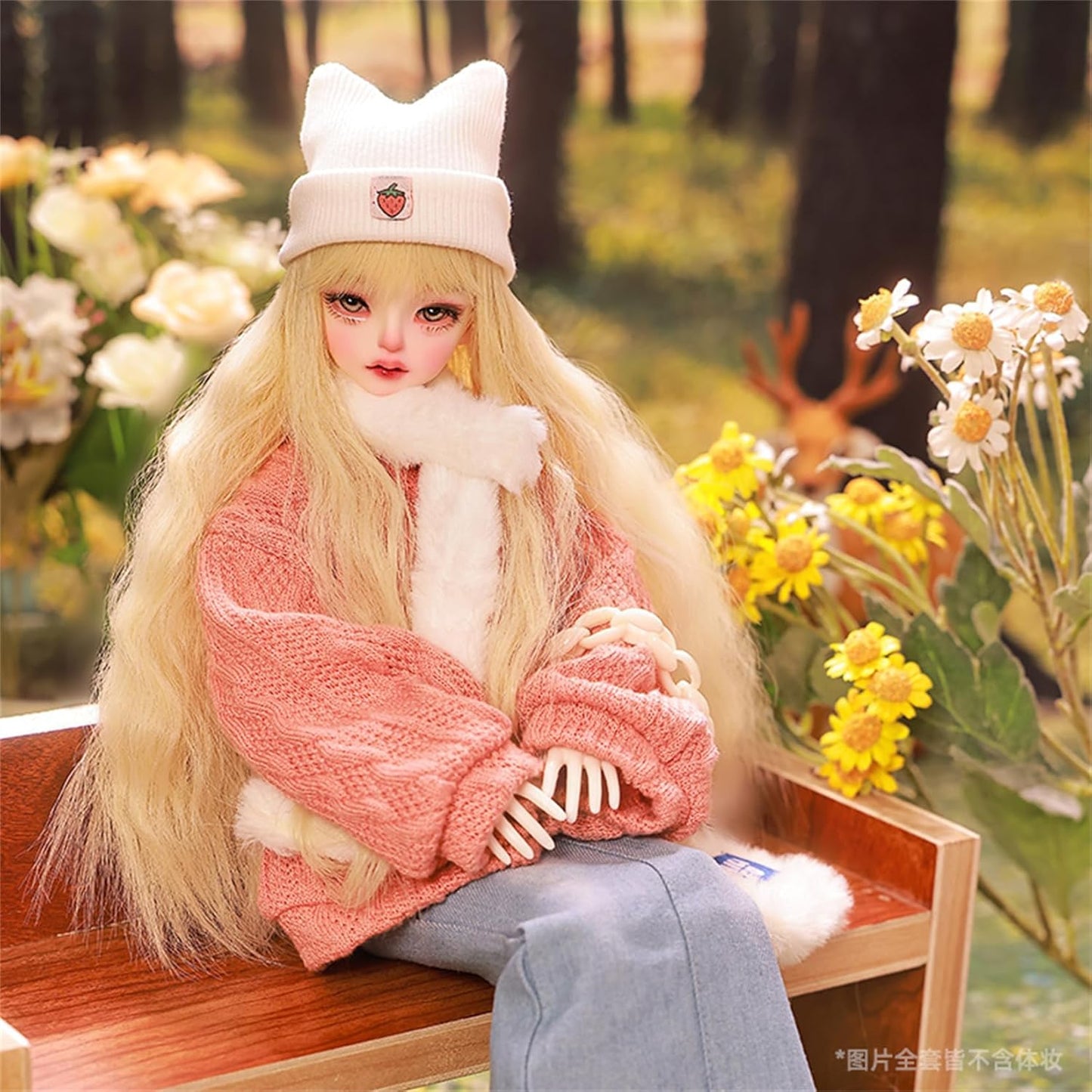 shuga fairy 1/4 スケール 球体関節人形 女 九和 金髪少女 BJDドール デニムスカート 猫耳帽子 可動 フィギュア 身長43.5CM メイク済み 仮装でき プリンセス風 ドレス 可愛い 樹脂 洋服セット プレゼント