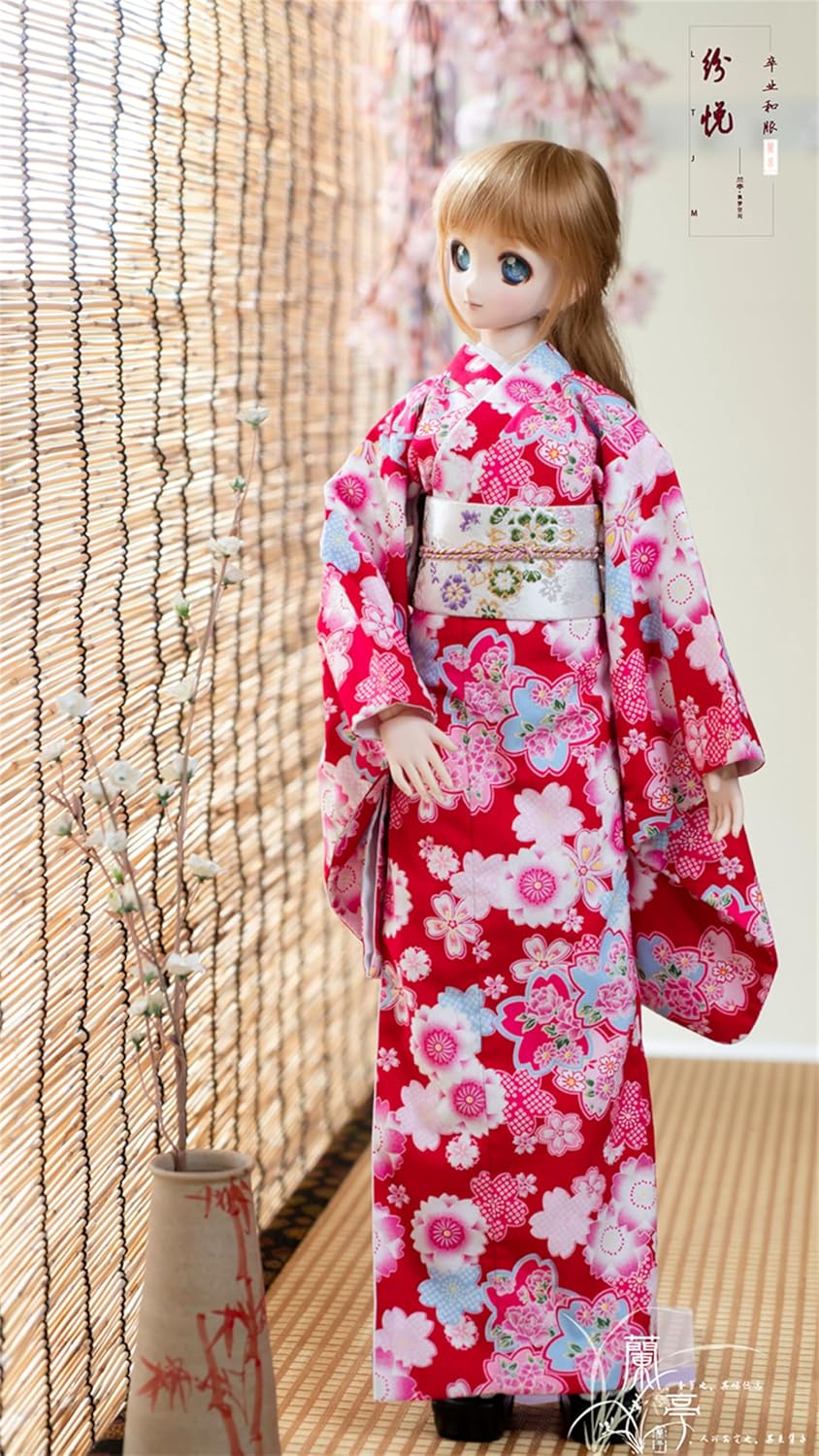 蘭亭集夢 1/3 1/4 1/6 スケール BJD 人形服 紅地 桜 卒業着物 纷悦 女の子 晴れ着 7点セット 振袖 和柄 人形服 着せ替え服 仮装 服セット