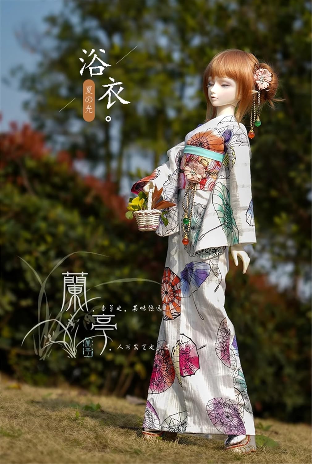 蘭亭集夢 1/3 1/4 1/6 スケール BJD 人形服 浴衣 夏の光 女の子 着物 晴れ着 7点セット ブラック 和柄  ドール 人形服 着せ替え 服 仮装 服セット