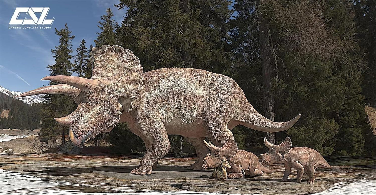 Carson Long STUDIO トリケラトプス ケラトプス科 白亜紀 植物食 恐竜 リアル フィギュア 樹脂 プラモデル 模型 スタチュー 台座付き (塗装済み, 1/18) [並行輸入品]