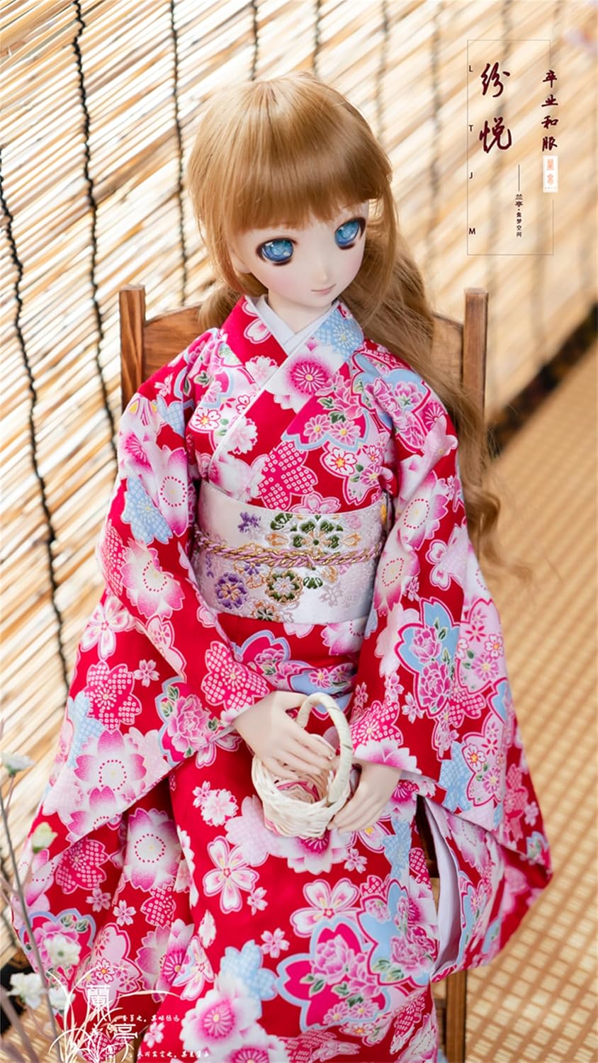 蘭亭集夢 1/3 1/4 1/6 スケール BJD 人形服 紅地 桜 卒業着物 纷悦 女の子 晴れ着 7点セット 振袖 和柄 人形服 着せ替え服 仮装 服セット
