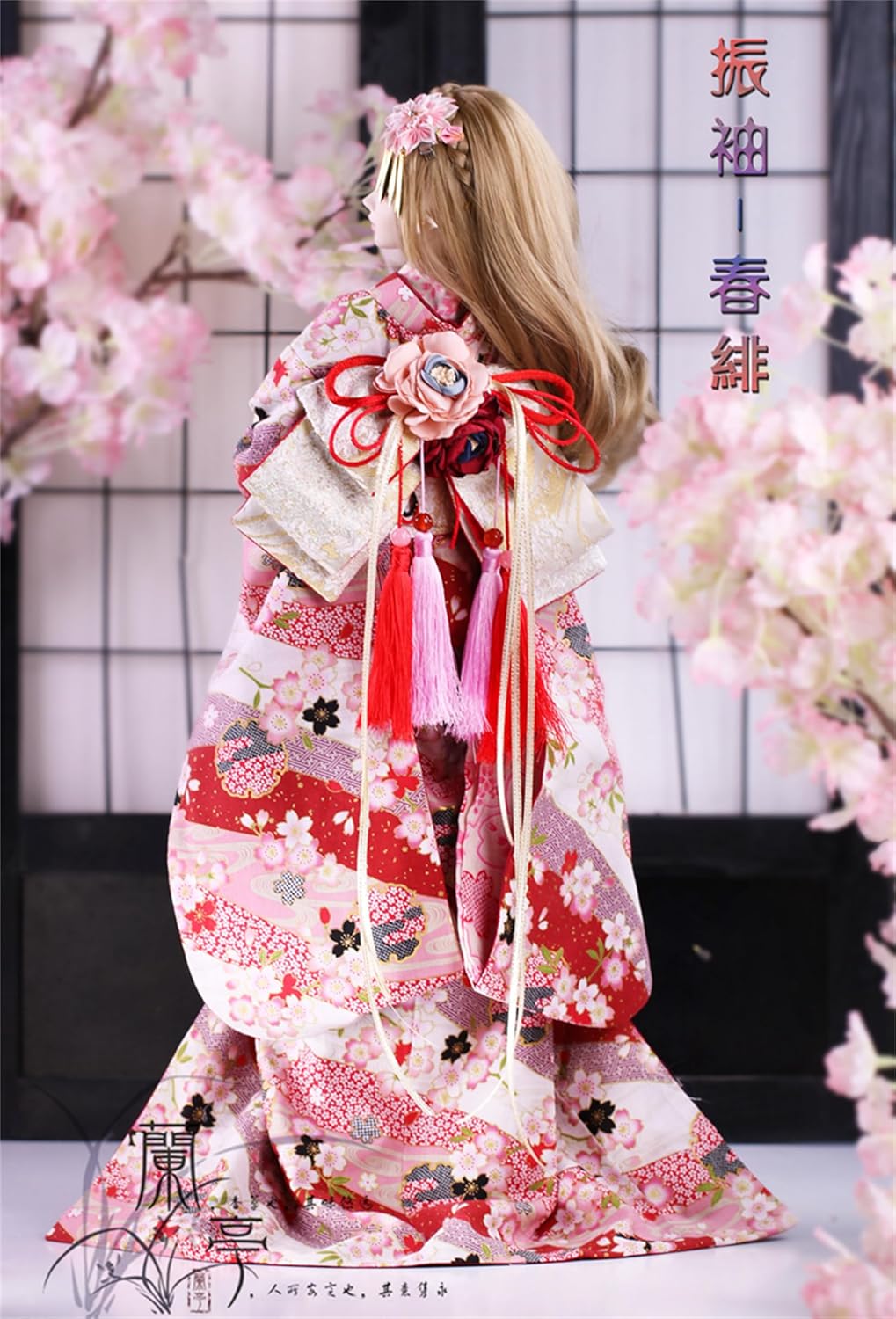 蘭亭集夢 1/3 1/4 1/6 スケール BJD 人形服 花魁 春緋 春葉 女の子 着物 晴れ着 8点セット ブラック 和柄 花柄 人形服 着せ替え 服 仮装 服セット