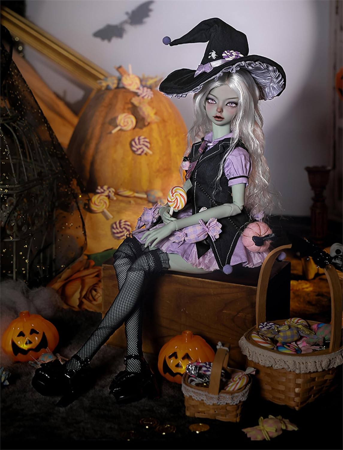 BACALYSO | shuga fairy 1/4 スケール 球体関節人形 女 カボチャVS魔女 ハロウイン 双子 BJDドール 可動 フィギュア 身長44CM メイク済み 仮装でき プリンセス ドレス 可愛い 樹脂 洋服セット プレゼント (魔女（服セット）)