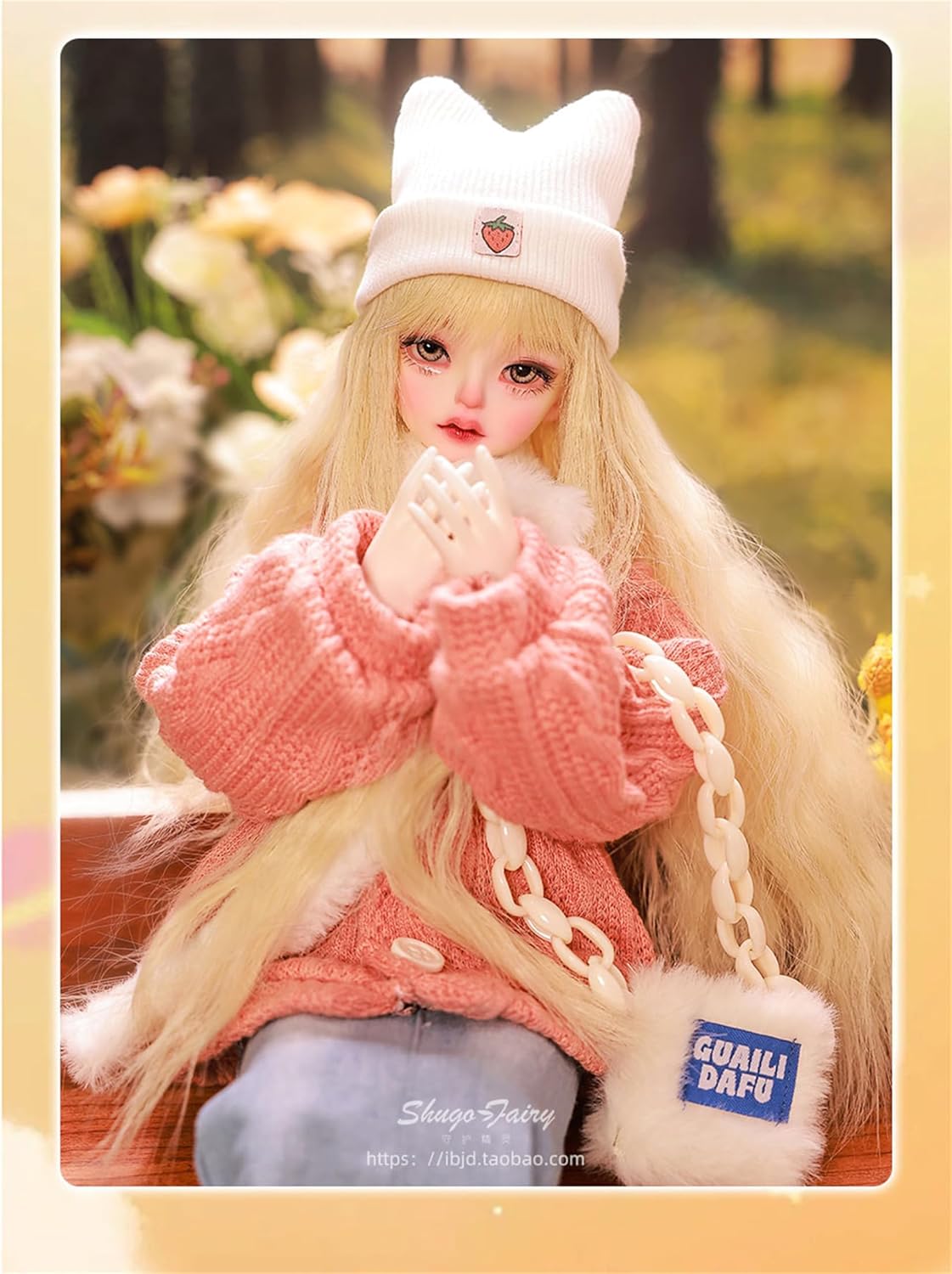 shuga fairy 1/4 スケール 球体関節人形 女 九和 金髪少女 BJDドール デニムスカート 猫耳帽子 可動 フィギュア 身長43.5CM メイク済み 仮装でき プリンセス風 ドレス 可愛い 樹脂 洋服セット プレゼント